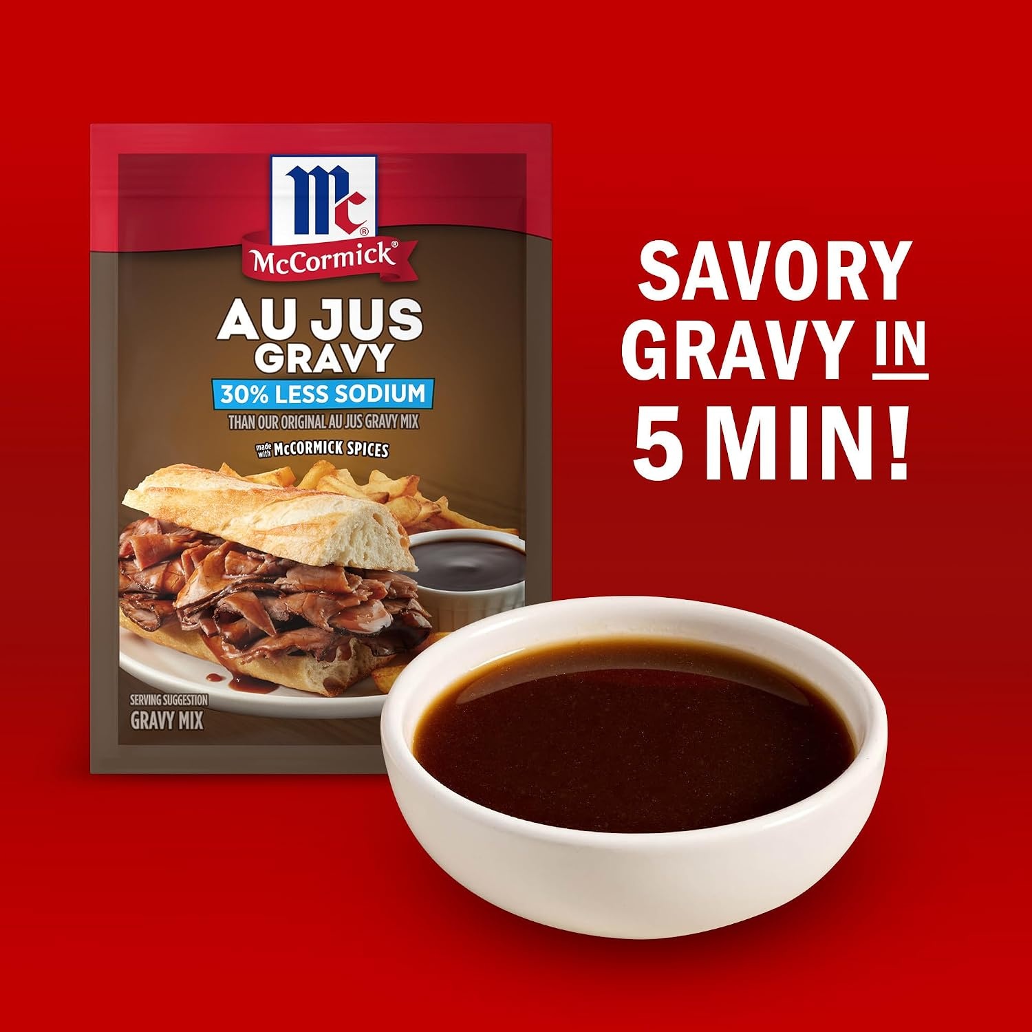 image:imageMcCormick 30 Less Sodium Au Jus Gravy Mix 1 oz Pack of 12