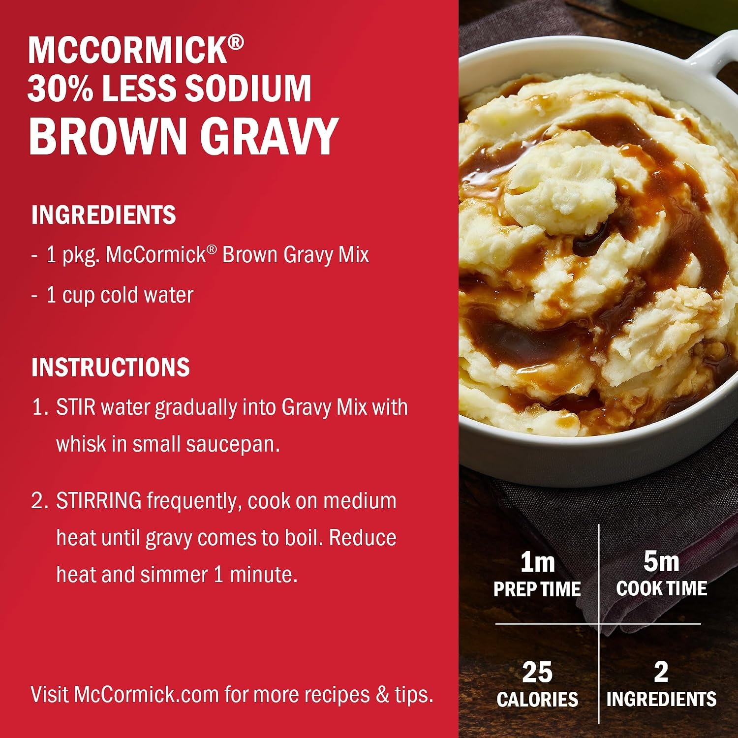 image:imageMcCormick 30 Less Sodium Brown Gravy Mix 087 oz Pack of 12Brown Gravy Mix Less Sodium