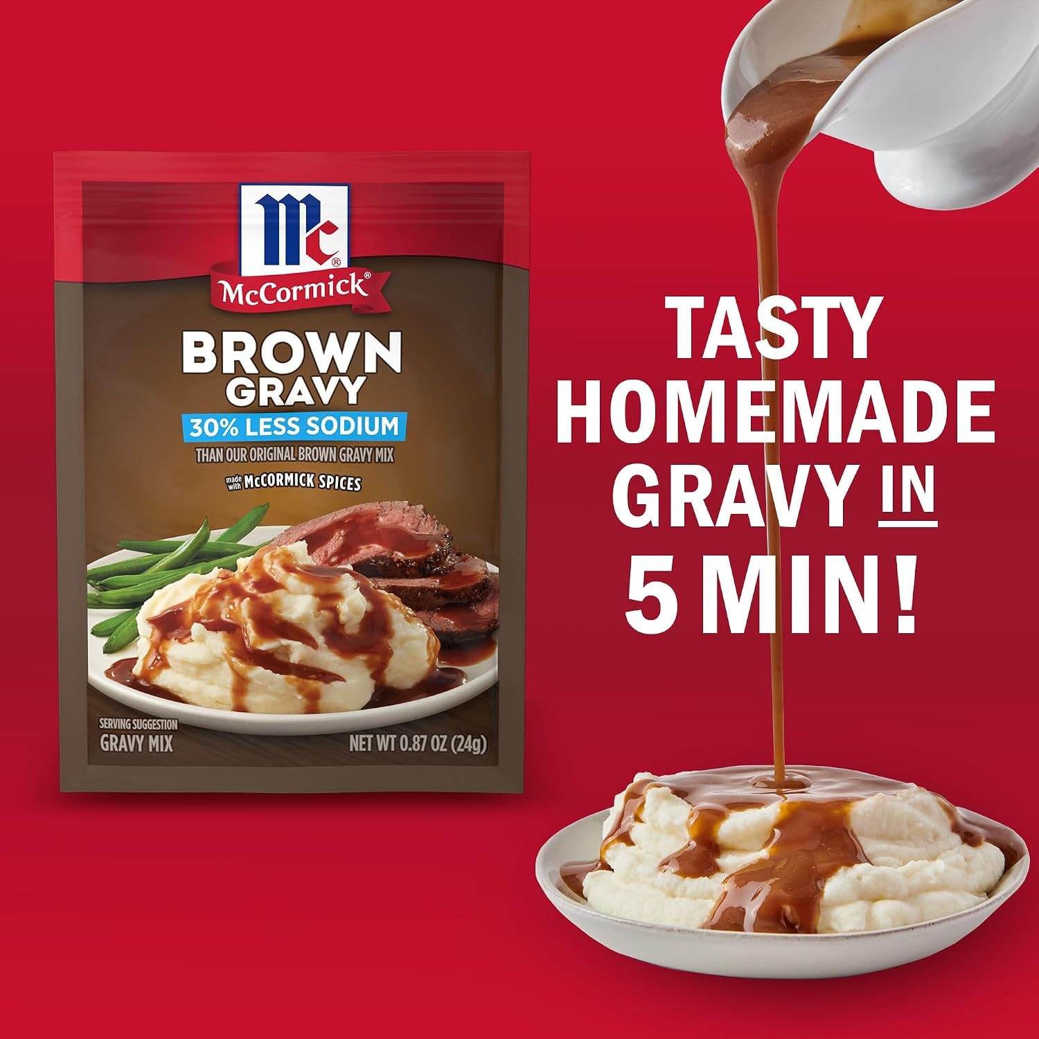 image:imageMcCormick 30 Less Sodium Brown Gravy Mix 087 oz Pack of 12Brown Gravy Mix Less Sodium