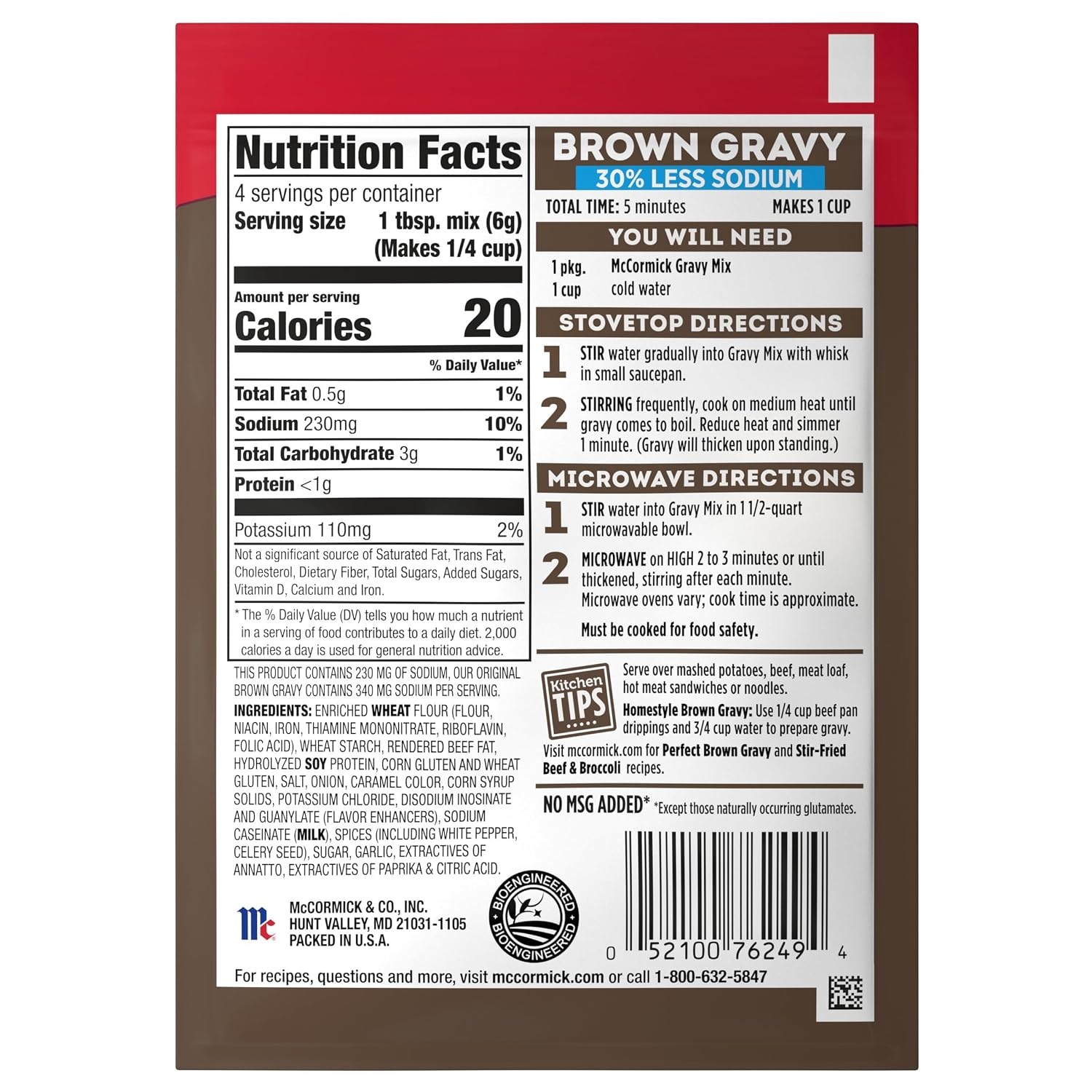 image:imageMcCormick 30 Less Sodium Brown Gravy Mix 087 ozBrown Gravy Mix Less Sodium