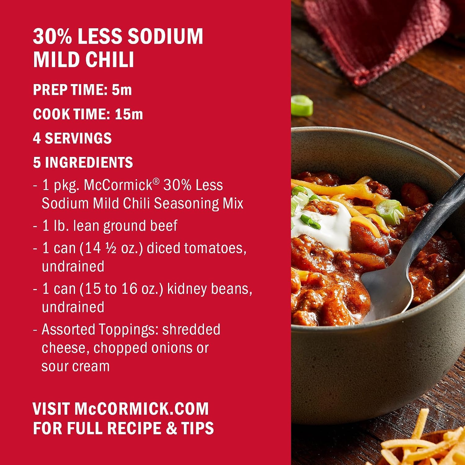 image:imageMcCormick 30 Less Sodium Chili Seasoning Mix 125 Ounce Pack of 12 Package May Vary125 Ounce Pack of 1