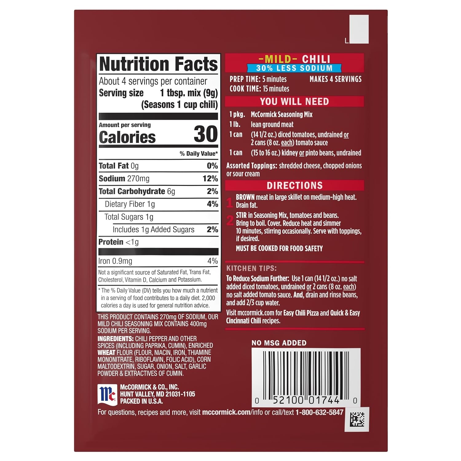 image:imageMcCormick 30 Less Sodium Chili Seasoning Mix 125 Ounce Pack of 12 Package May Vary125 Ounce Pack of 1