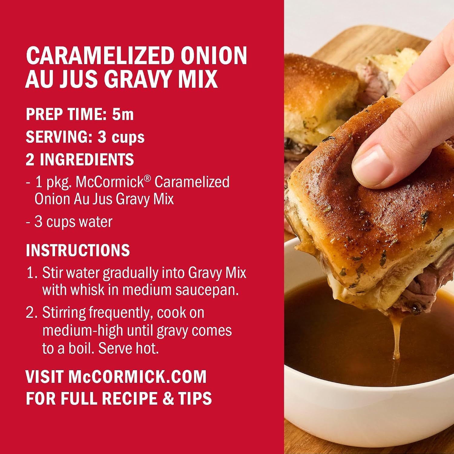 image:imageMcCormick Au Jus Gravy Mix Caramelized Onion 5Minute Gravy Great For Beef Pork French Dip Sandwiches Grilled Cheese and More 1 oz Pack of 12