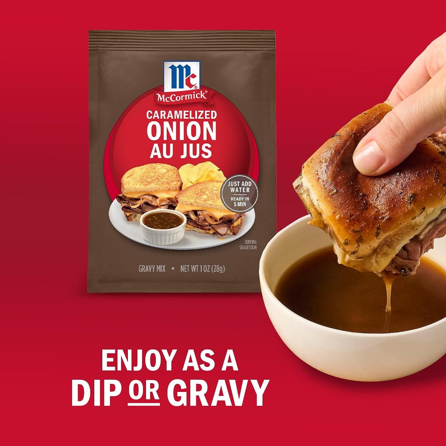 image:imageMcCormick Au Jus Gravy Mix Caramelized Onion 5Minute Gravy Great For Beef Pork French Dip Sandwiches Grilled Cheese and More 1 oz Pack of 12