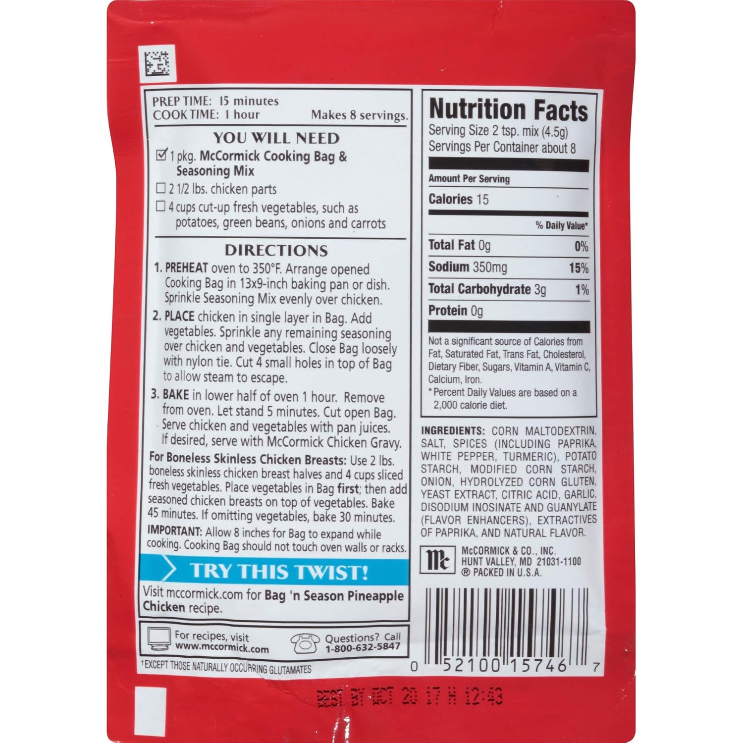 image:imageMcCormick Bag n Season Original Chicken Cooking Bag amp Seasoning Mix 125 oz Pack of 615 Fl Oz Pack of 1