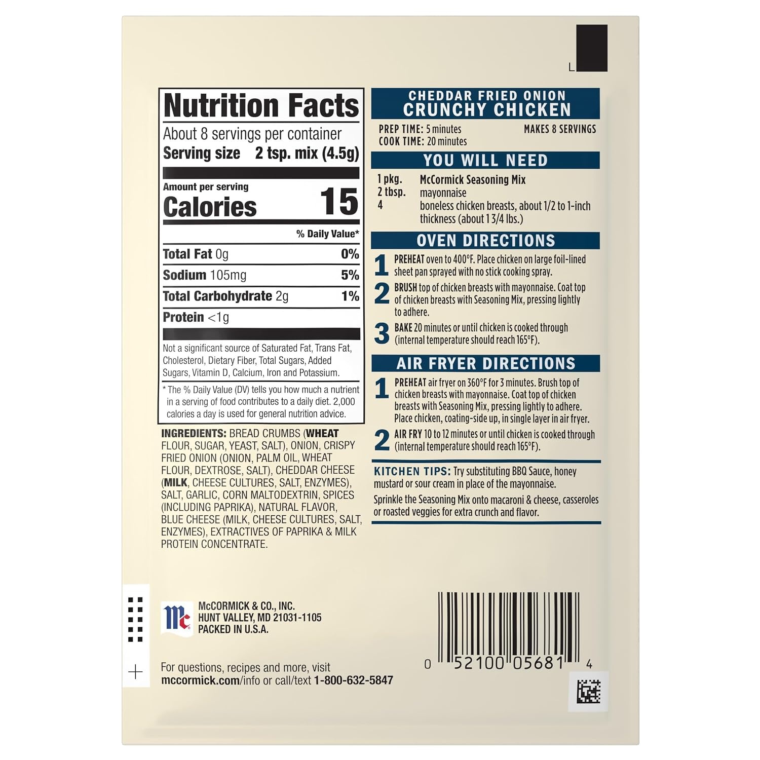 image:imageMcCormick Cheddar Fried Onion Crunchy Chicken Seasoning Mix 125 oz