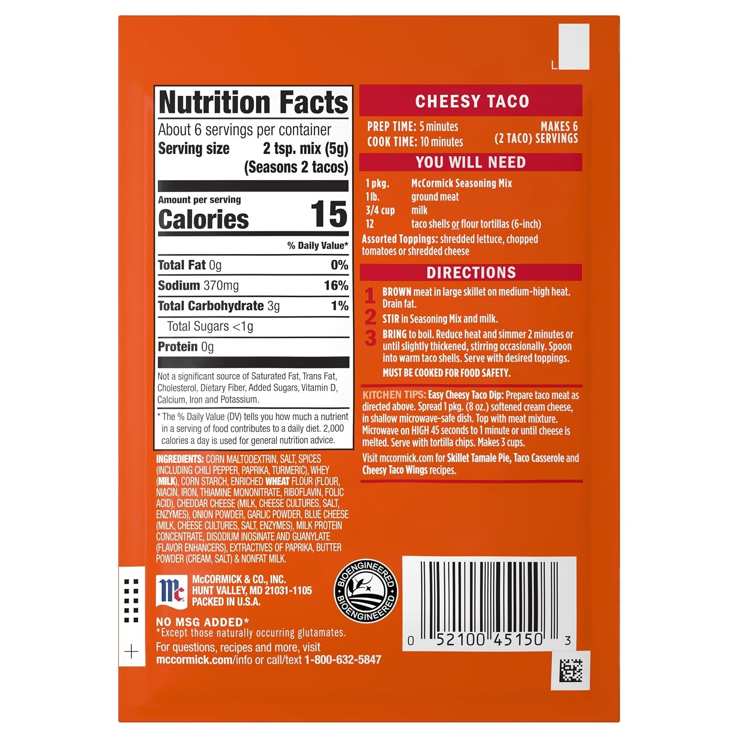 image:imageMcCormick Cheesy Taco Seasoning Mix 112 oz112 Ounce Pack of 1
