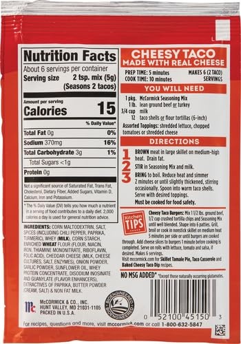 image:imageMcCormick Cheesy Taco Seasoning Mix 112 oz112 Ounce Pack of 6
