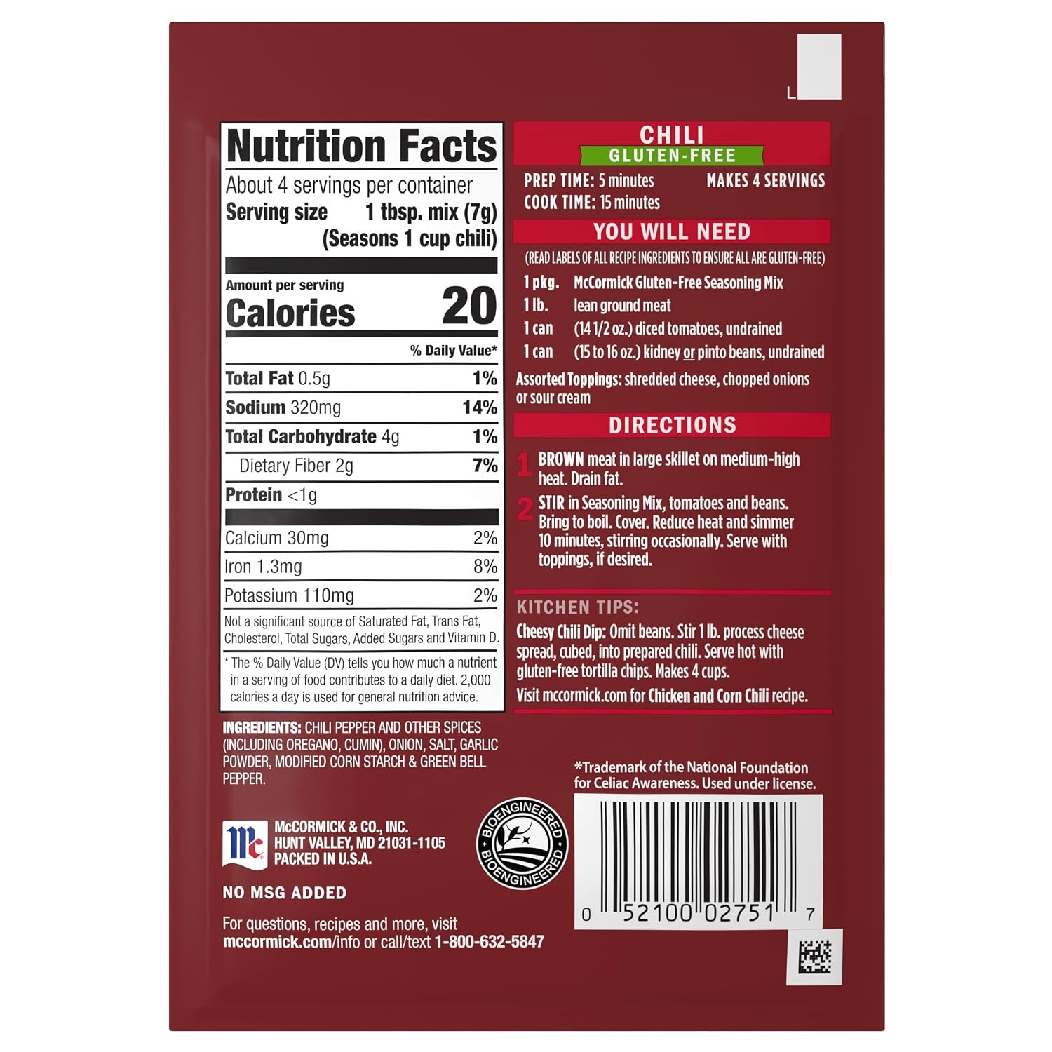 image:imageMcCormick Gluten Free Chili Seasoning Mix 1 Oz1 Ounce Pack of 1