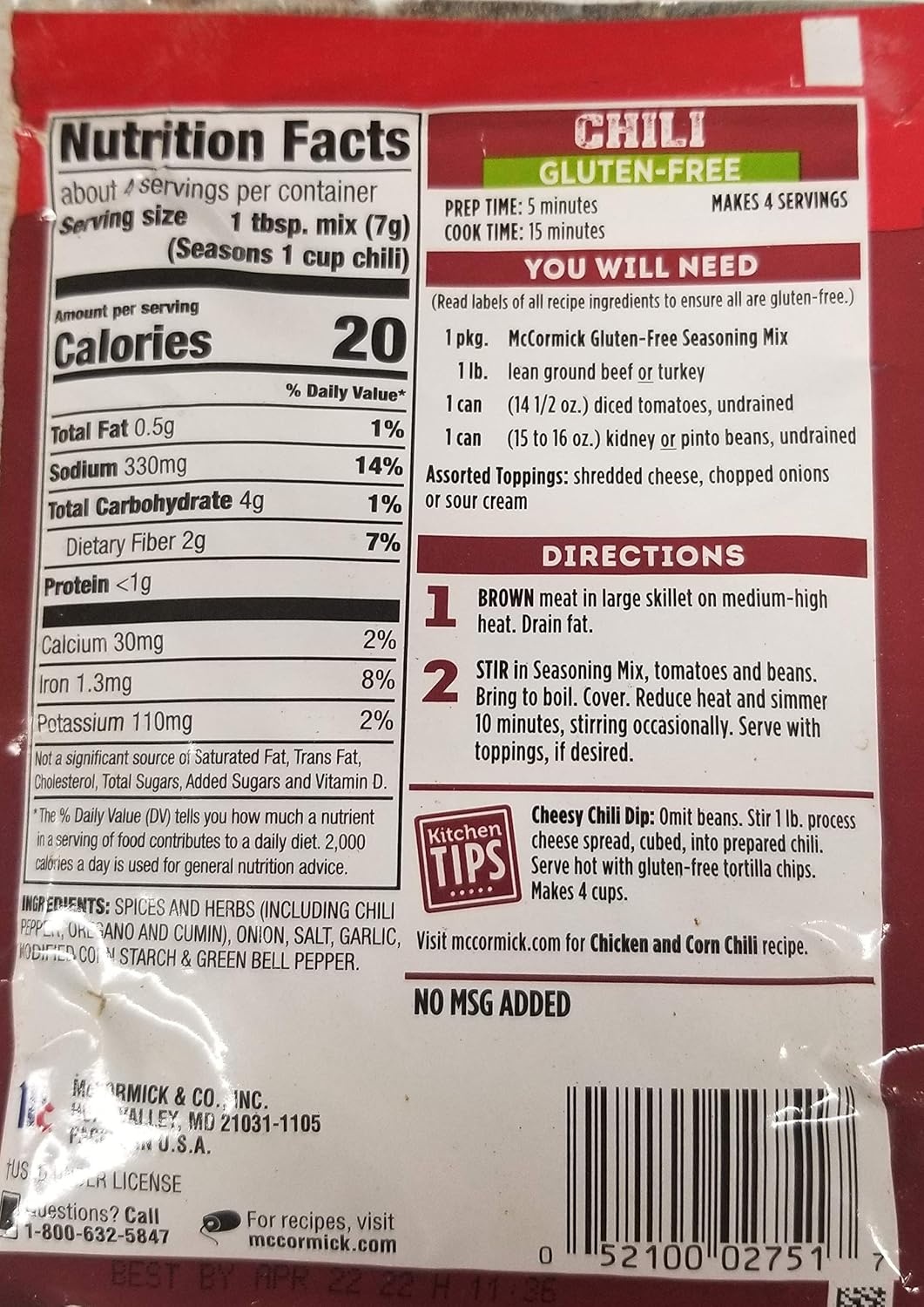 image:imageMcCormick Gluten Free Chili Seasoning Mix 1 Oz1 Ounce Pack of 3