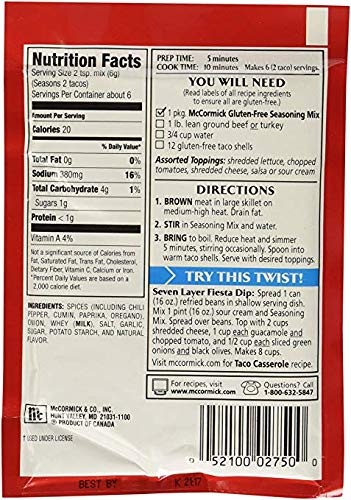 image:imageMcCormick Gluten Free Taco Seasoning Mix 125 oz Pack of 12125 Ounce Pack of 3