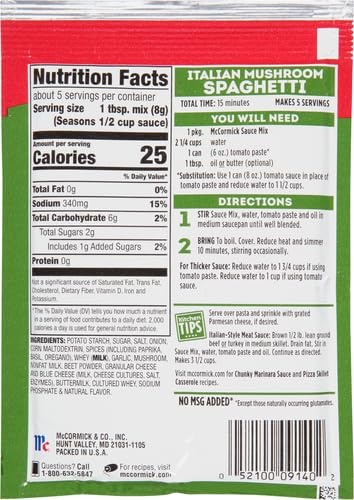 image:imageMcCormick Italian Mushroom Spaghetti Sauce Mix 15 oz15 Ounce Pack of 12