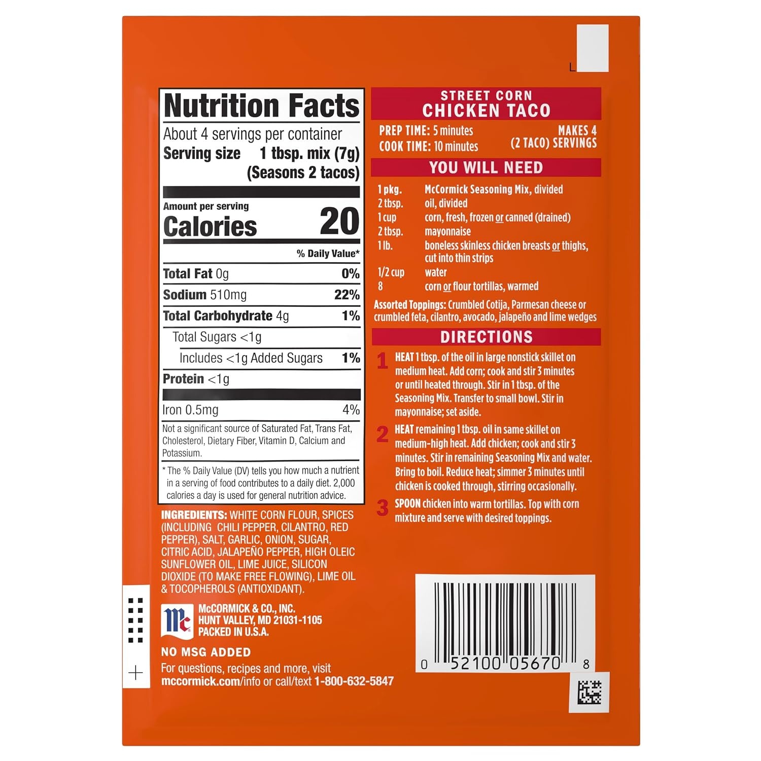 image:imageMcCormick Mexican Style Street Corn Taco Seasoning Mix 1 oz Pack of 12