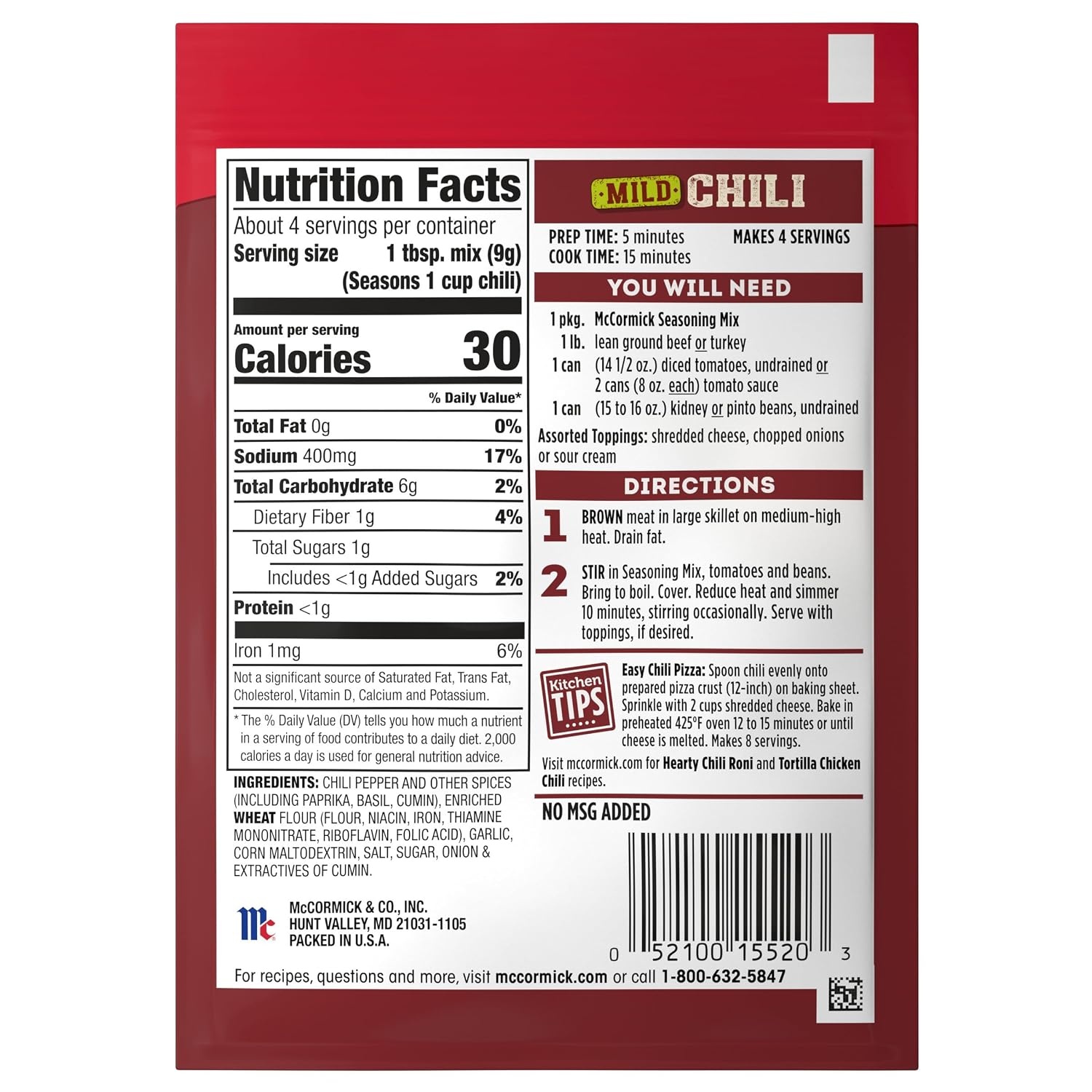 image:imageMcCormick Mild Chili Seasoning Mix 125 oz Pack of 24125 Ounce Pack of 1