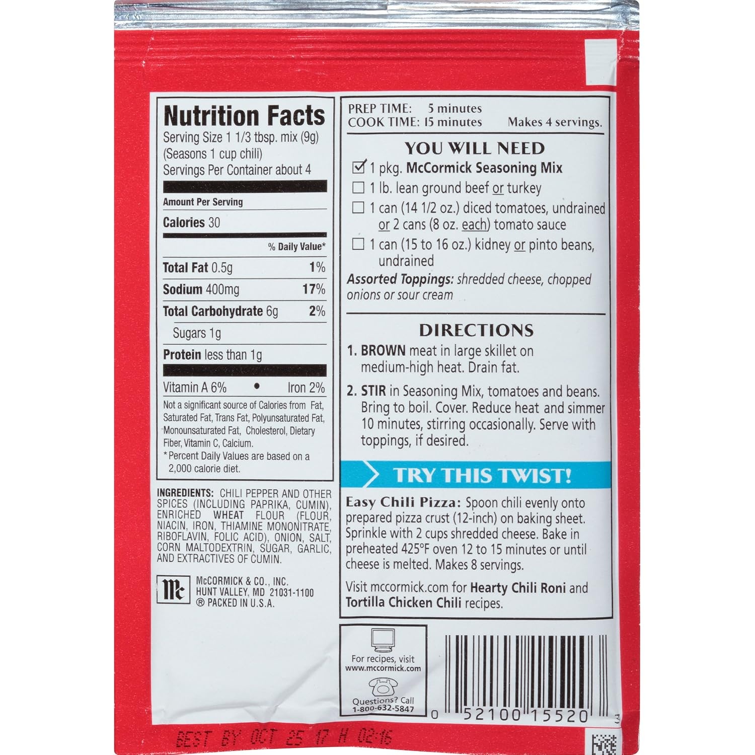 image:imageMcCormick Mild Chili Seasoning Mix 125 oz Pack of 24125 Ounce Pack of 24