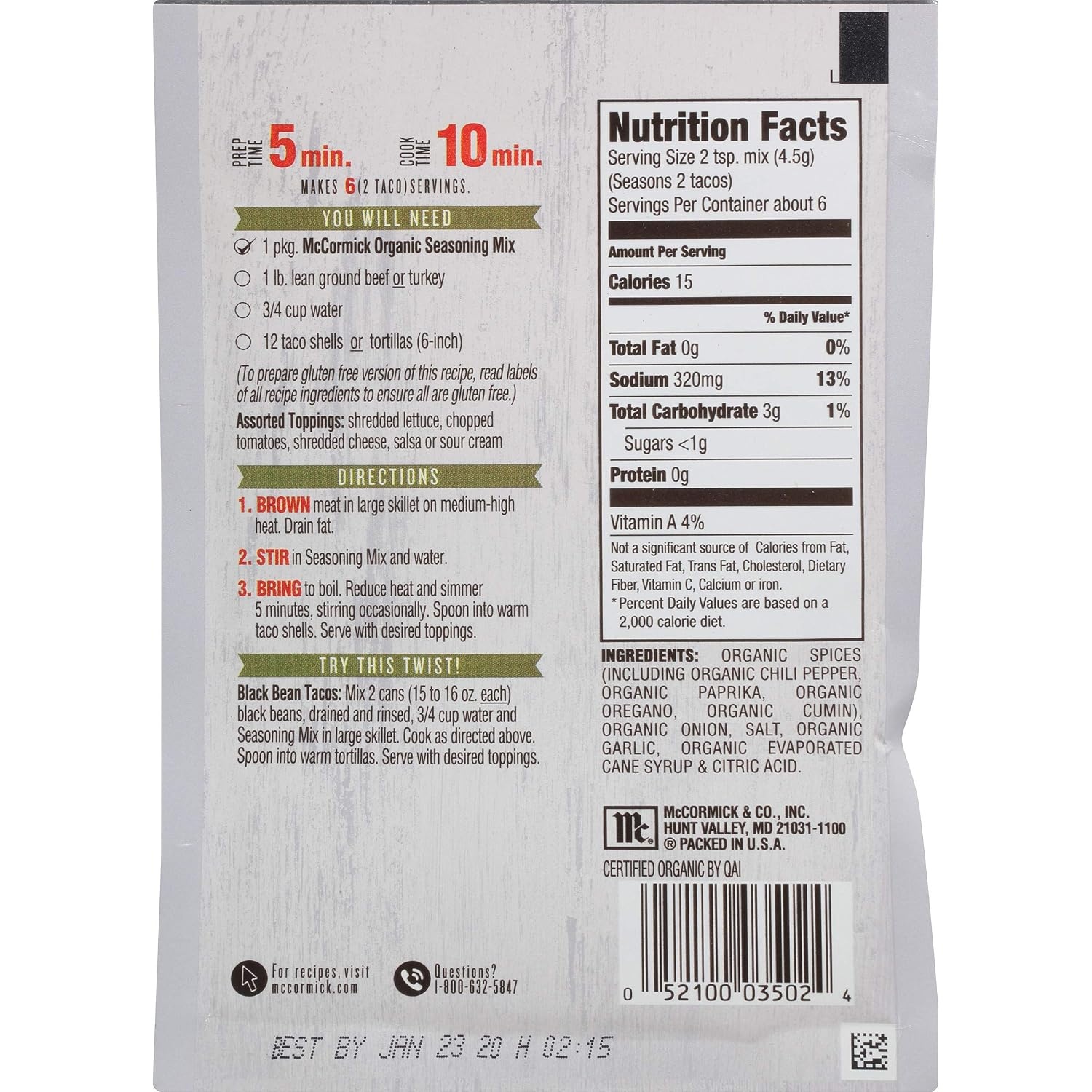 image:imageMcCormick Organics Taco Seasoning Mix 1 oz Pack of 121 Ounce Pack of 2