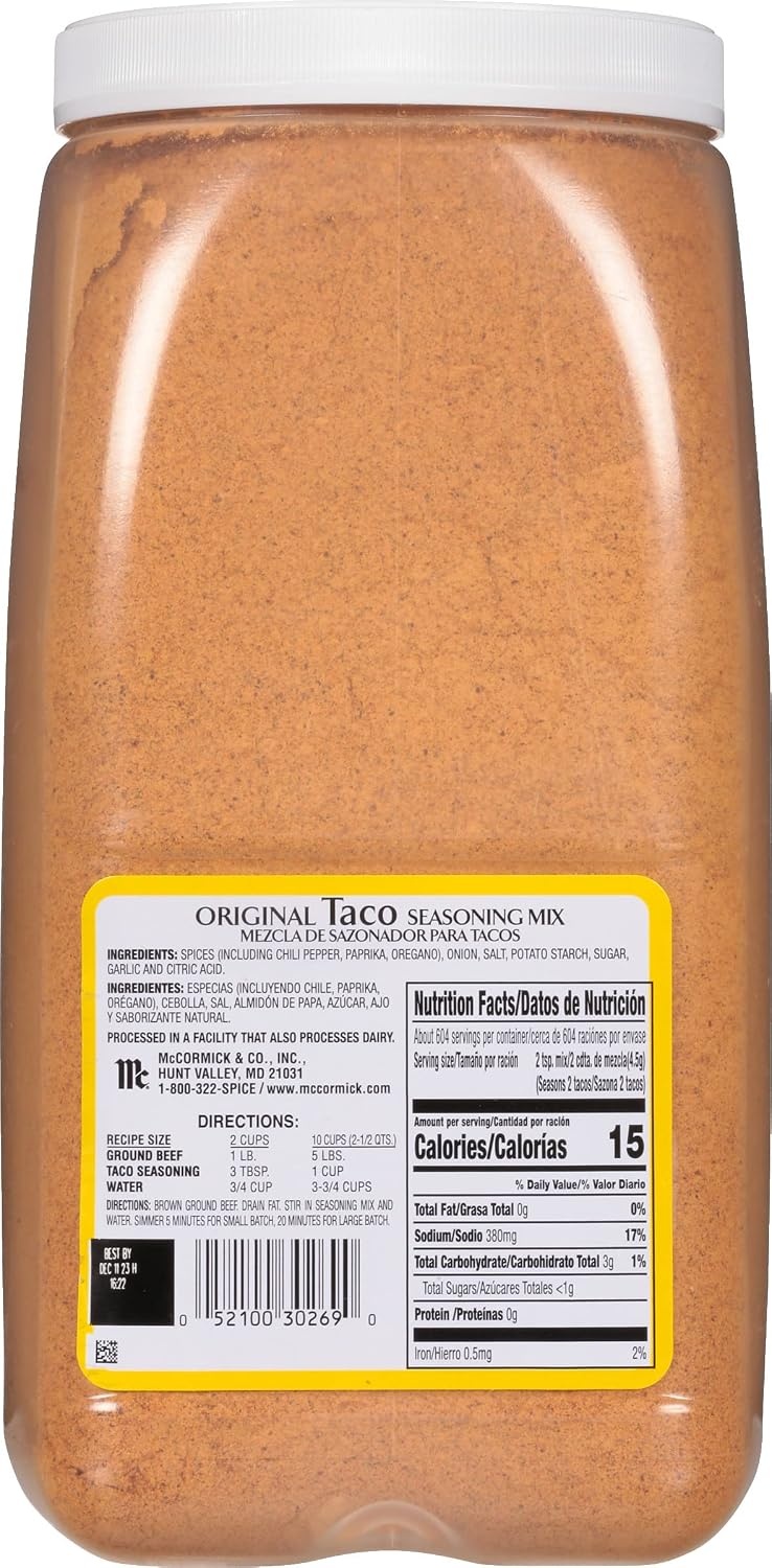 image:imageMcCormick Original Taco Seasoning Mix 6 lb Six Pound Container of Taco Seasoning Mix Best for Seasoning Ground Beef Turkey Chicken Burgers Tacos Rice and Vegetables96 Ounce Pack of 1