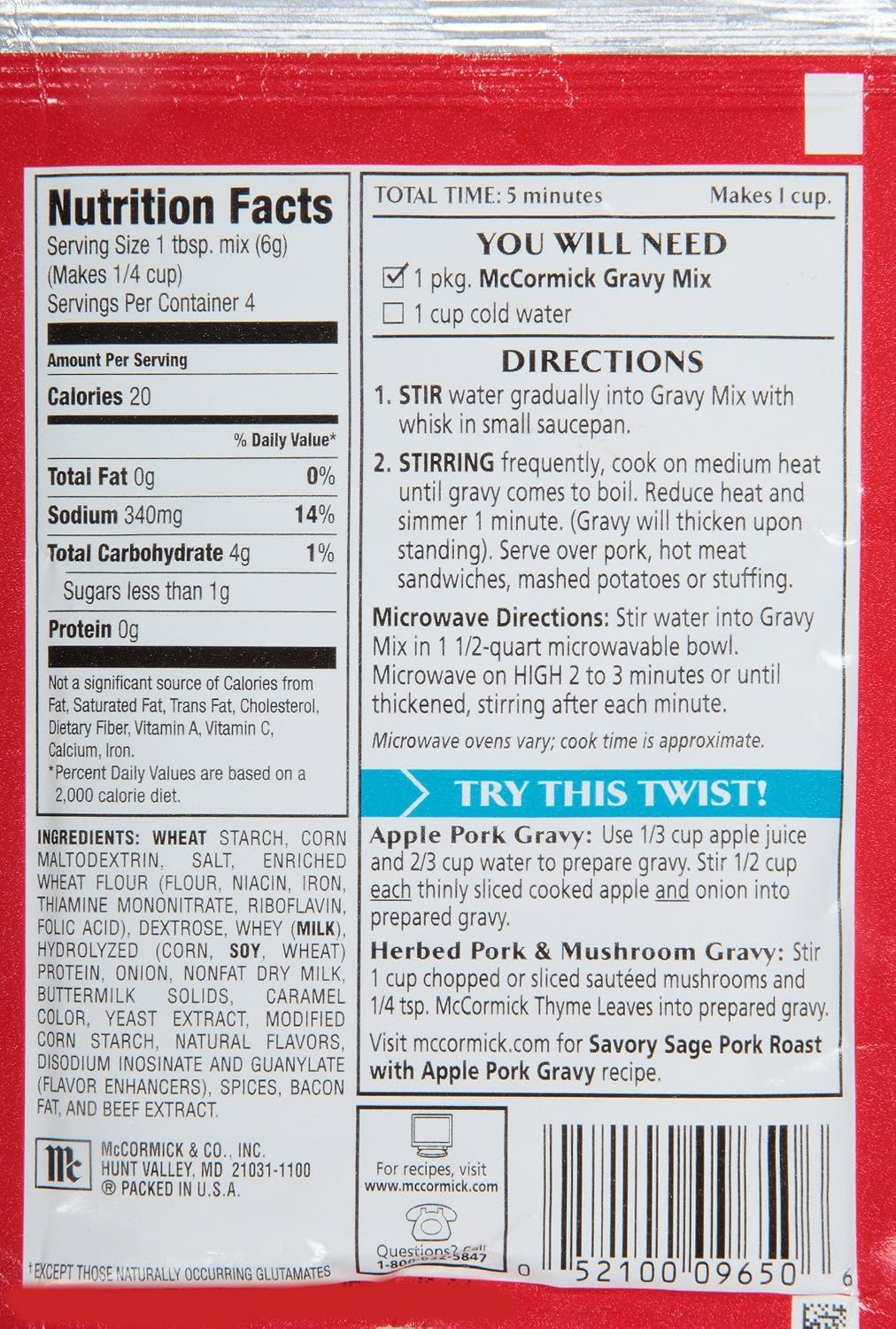 image:imageMcCormick Pork Gravy Mix 087 oz Pack of 12Pork Gravy Mix