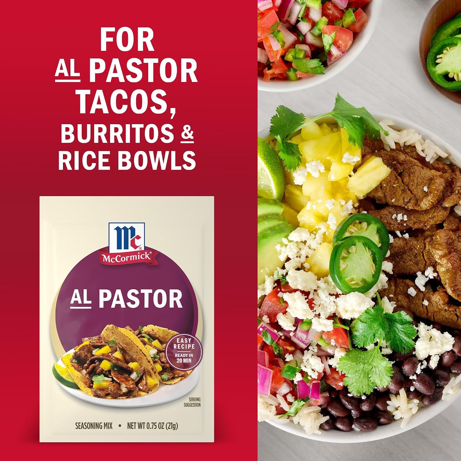 image:imageMcCormick Seasoning Mix Al Pastor Smoky Tangy amp Savory Al Pastor for Tacos Rice Bowls amp Burritos Ready to Serve In 20 Minutes 075 oz