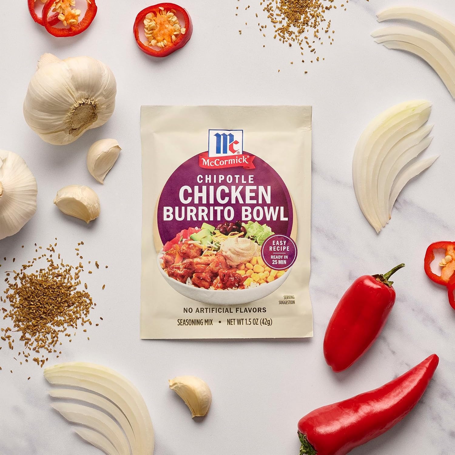 image:imageMcCormick Seasoning Mix Chipotle Chicken Burrito Bowl Zesty No Artificial Flavors Use with Chicken Steak Pork Shrimp Black Beans Vegetables Rice and More 15 oz Pack of 12