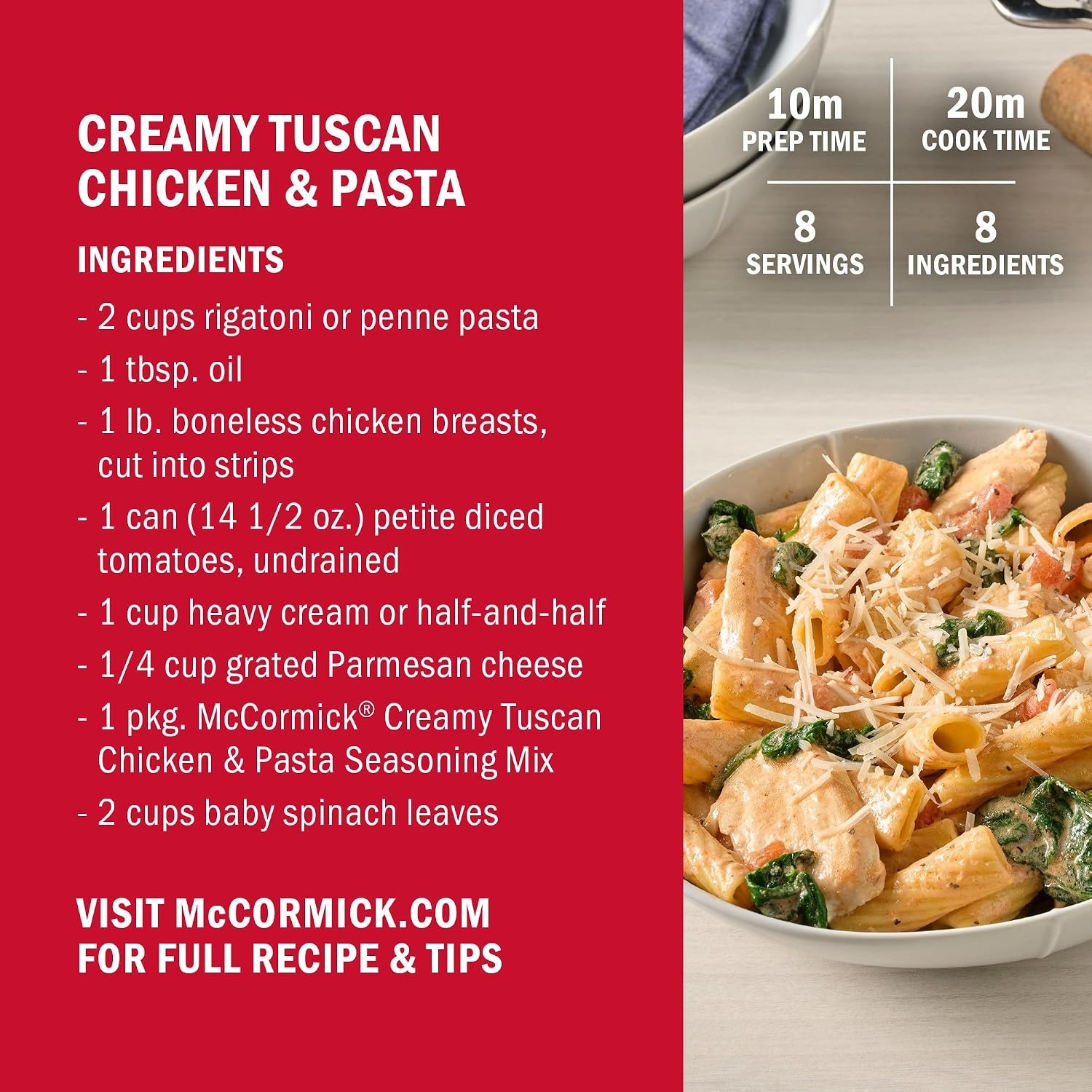 image:imageMcCormick Seasoning Mix Creamy Tuscan Chicken amp Pasta Cream Sauce Mediterranean Italian Seasoning Use with Chicken Rigatoni Penne Baby Spinach and More 087 oz Pack of 12