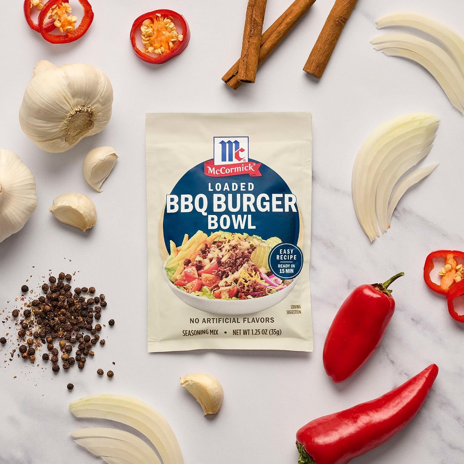 image:imageMcCormick Seasoning Mix Loaded BBQ Burger Bowl Hearty Ground Meat Smash Burger Seasoning No Artificial Flavors Use with Beef Chicken Pork and More 125 oz