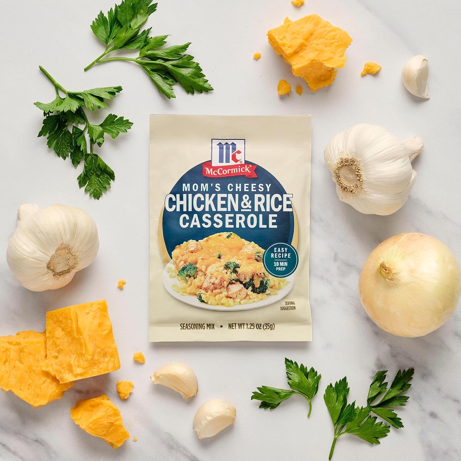 image:imageMcCormick Seasoning Mix Moms Cheesy Chicken amp Rice Casserole No MSG Added Long Grain Rice Cheesy Easy Made with Cheddar Cheese Garlic and McCormick Spices 125 oz