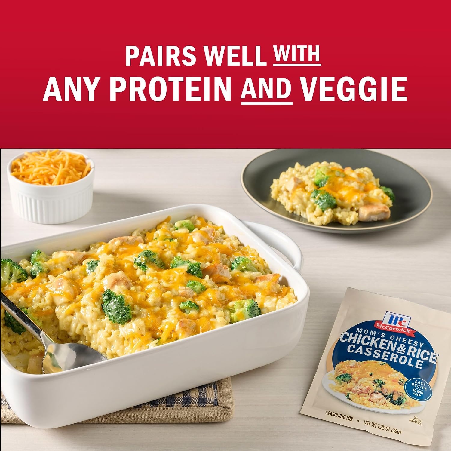 image:imageMcCormick Seasoning Mix Moms Cheesy Chicken amp Rice Casserole No MSG Added Long Grain Rice Cheesy Easy Made with Cheddar Cheese Garlic and McCormick Spices 125 oz Pack of 12