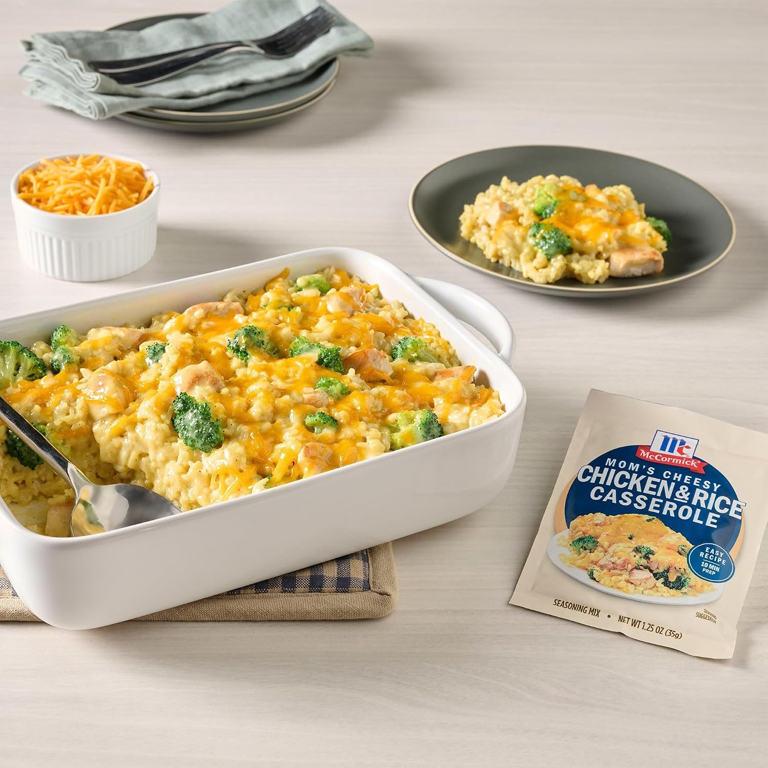 image:imageMcCormick Seasoning Mix Moms Cheesy Chicken amp Rice Casserole No MSG Added Long Grain Rice Cheesy Easy Made with Cheddar Cheese Garlic and McCormick Spices 125 oz Pack of 12