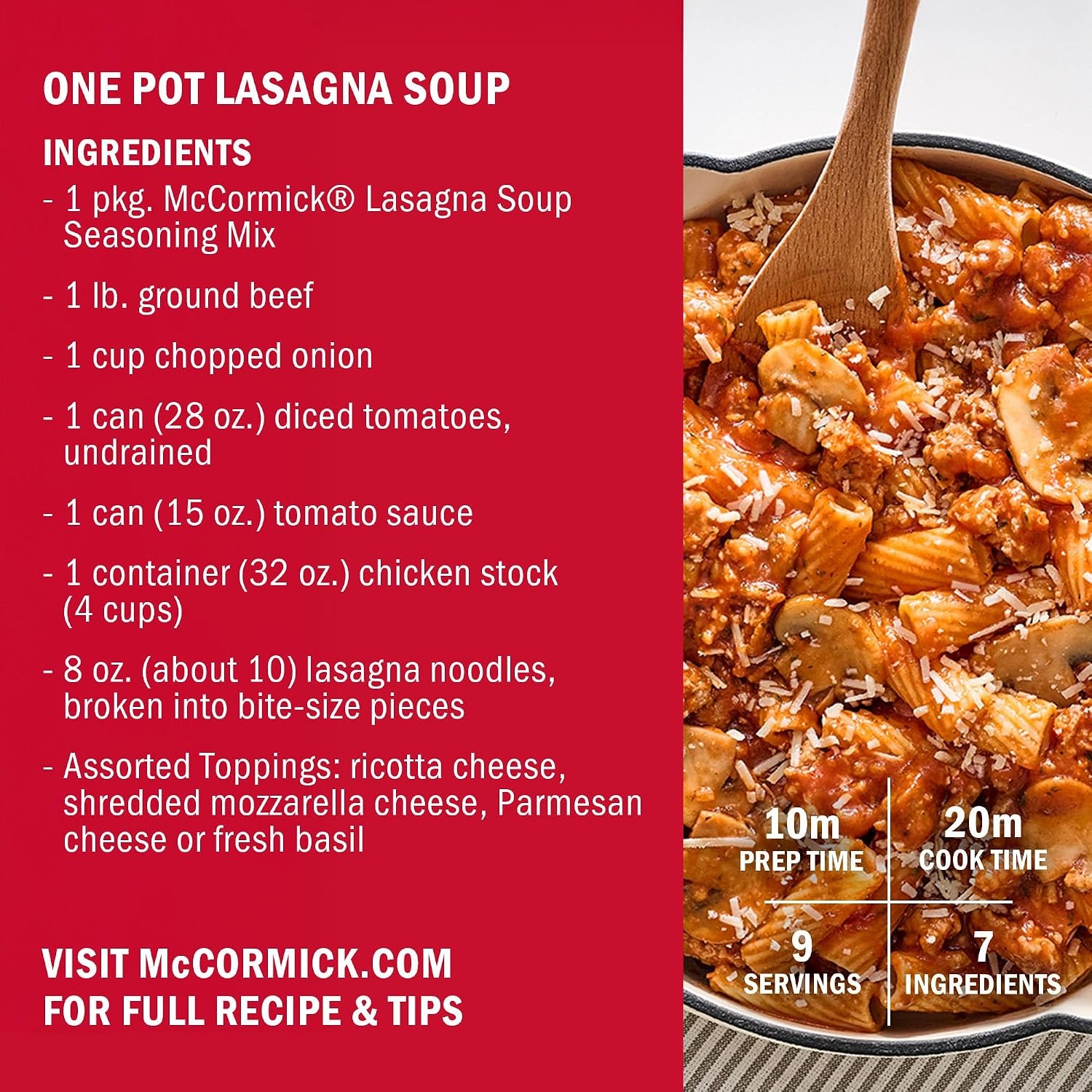 image:imageMcCormick Seasoning Mix One Pot Lasagna Soup Savory and Cheesy Tomato Sauce Made with Garlic Parsley and Parmesan Cheese Easy Weeknight Dinner 15 oz