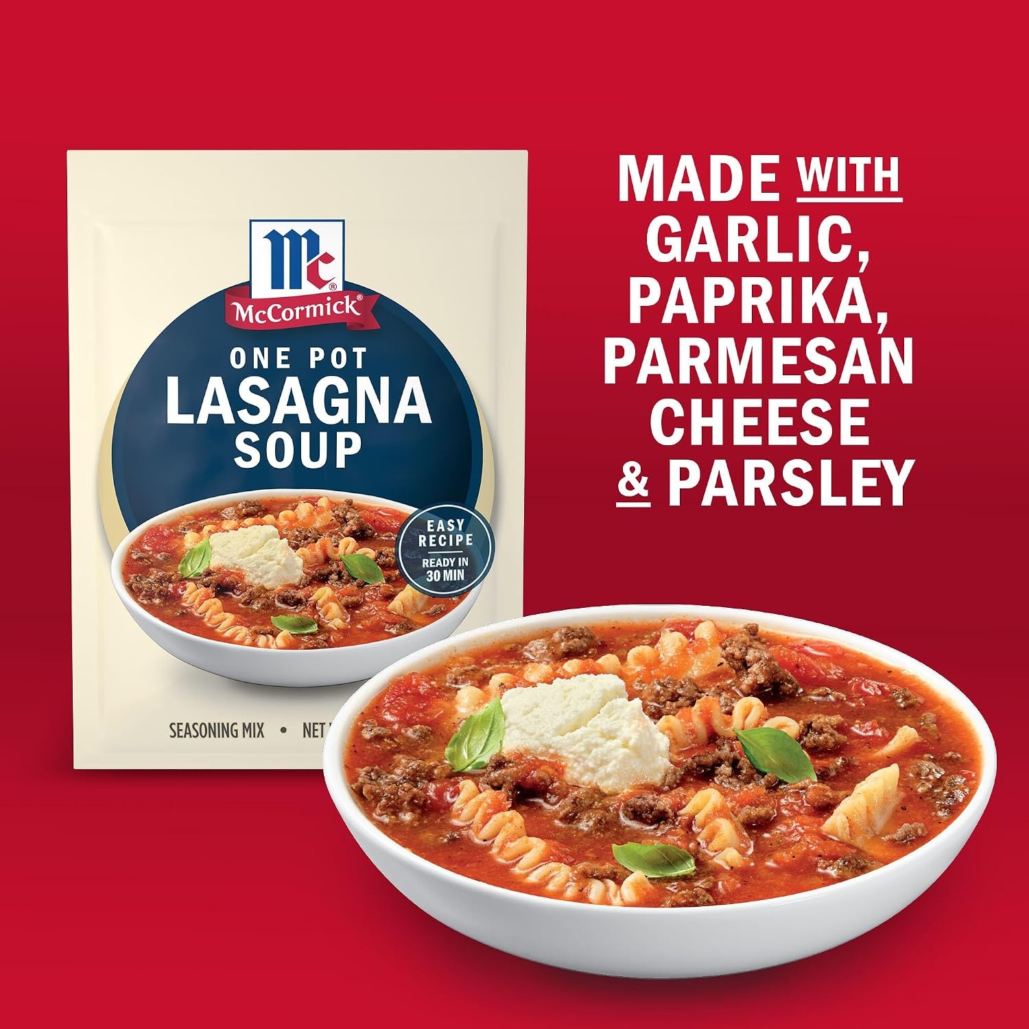 image:imageMcCormick Seasoning Mix One Pot Lasagna Soup Savory and Cheesy Tomato Sauce Made with Garlic Parsley and Parmesan Cheese Easy Weeknight Dinner 15 oz