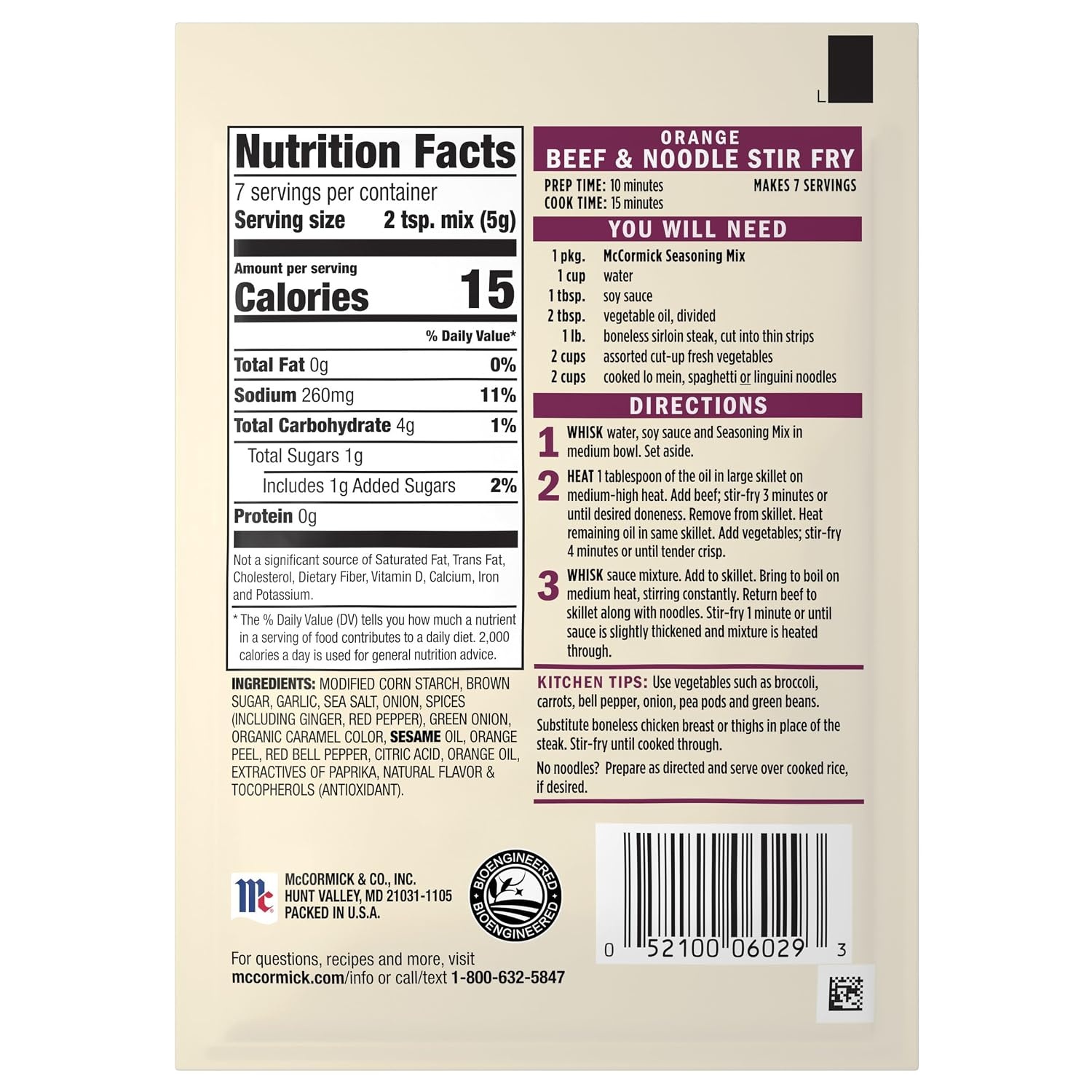 image:imageMcCormick Seasoning Mix Orange Beef amp Noodle Stir Fry Lo Mein Soy Sauce Orange Ginger Use with Beef Chicken Vegetables Noodles and More 125 oz