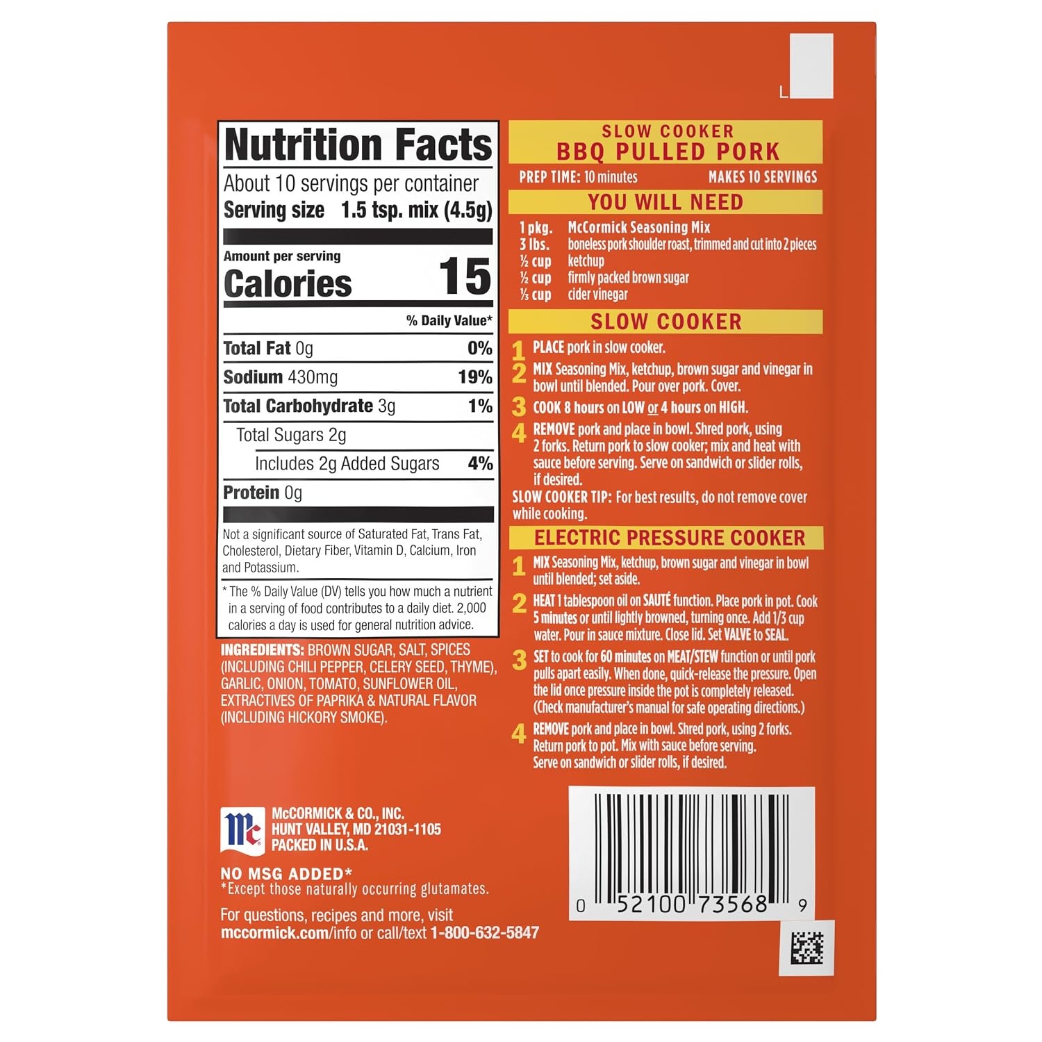 image:imageMcCormick Slow Cooker BBQ Pulled Pork Seasoning Mix 16 oz16 Ounce Pack of 1