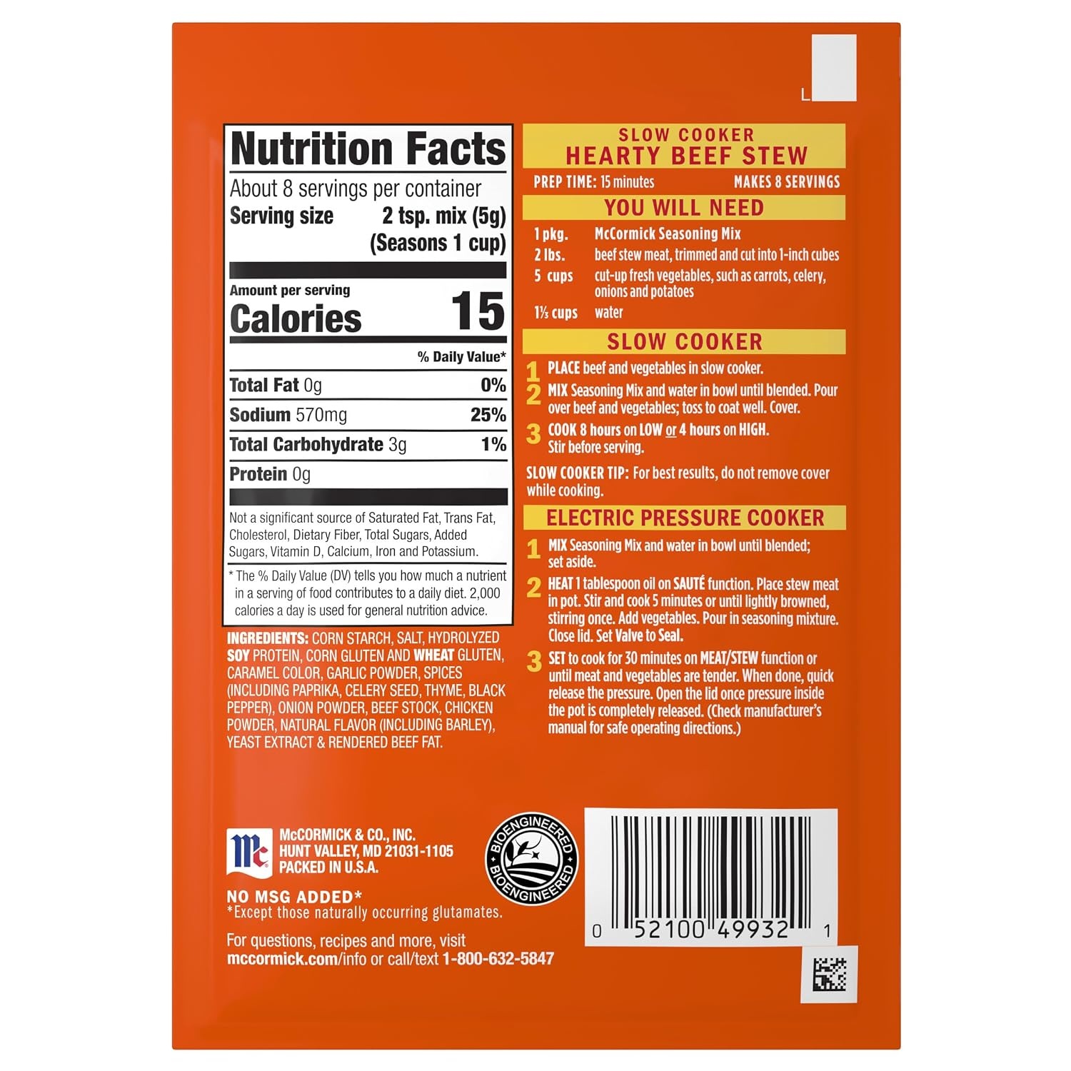 image:imageMcCormick Slow Cooker Hearty Beef Stew Seasoning Mix 15 oz Pack of 1215 Ounce Pack of 1