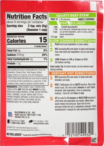image:imageMcCormick Slow Cooker Hearty Beef Stew Seasoning Mix 15 oz Pack of 1215 Ounce Pack of 3