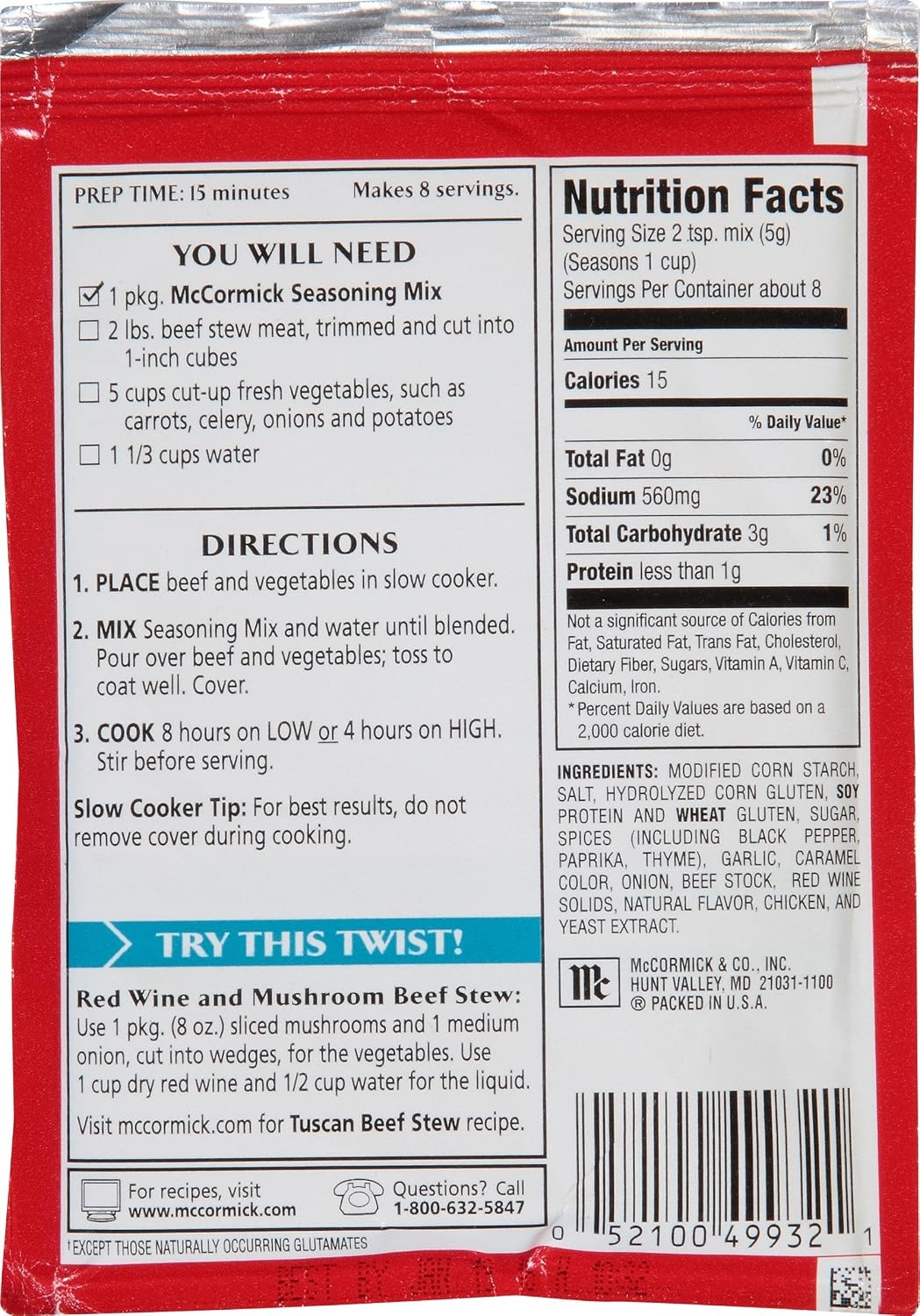 image:imageMcCormick Slow Cooker Hearty Beef Stew Seasoning Mix 15 oz Pack of 1215 Ounce Pack of 3