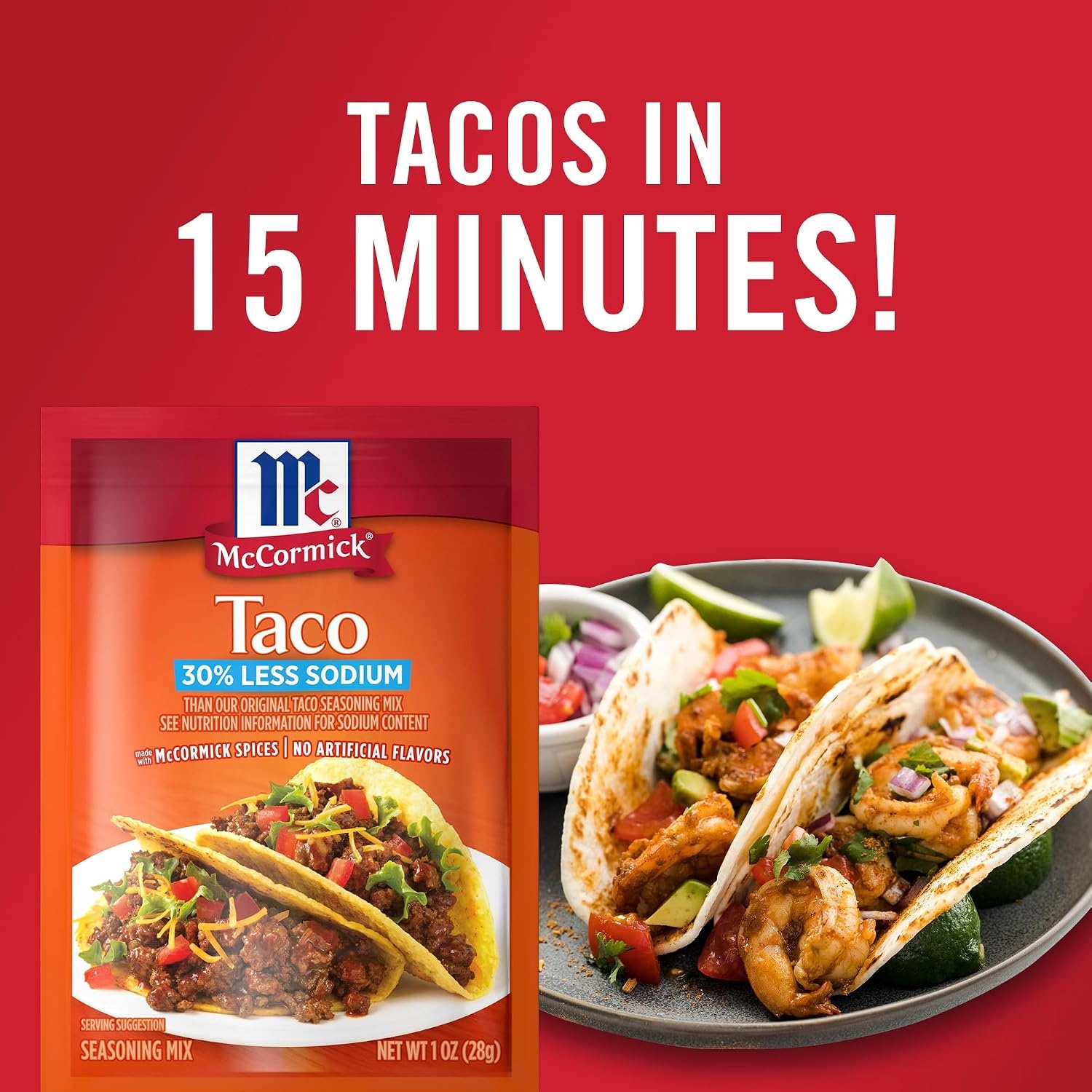 image:imageMcCormick Taco Seasoning Mix 30 Less Sodium No MSG Added No Artificial Flavors For Tacos Nachos Fajitas and More 1 oz