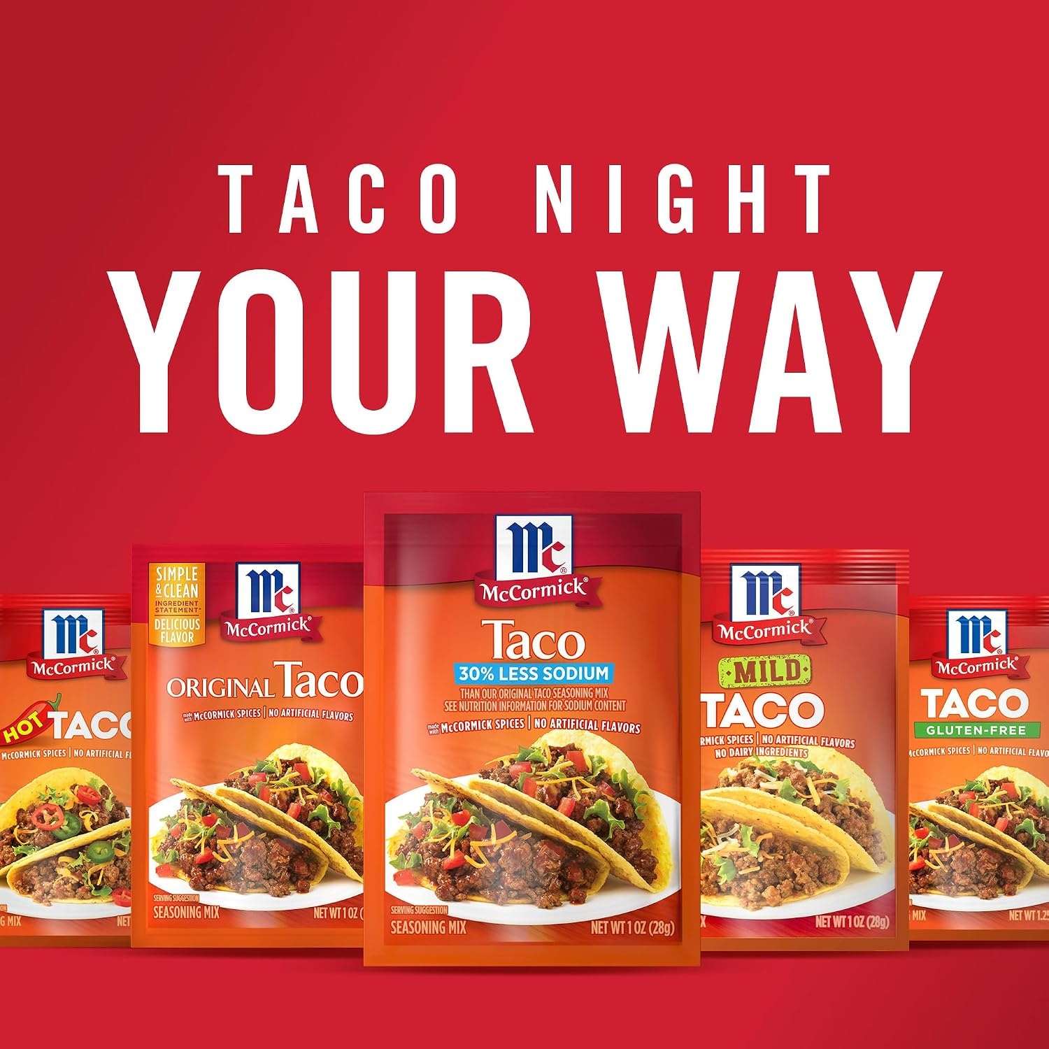 image:imageMcCormick Taco Seasoning Mix 30 Less Sodium No MSG Added No Artificial Flavors For Tacos Nachos Fajitas and More 1 oz