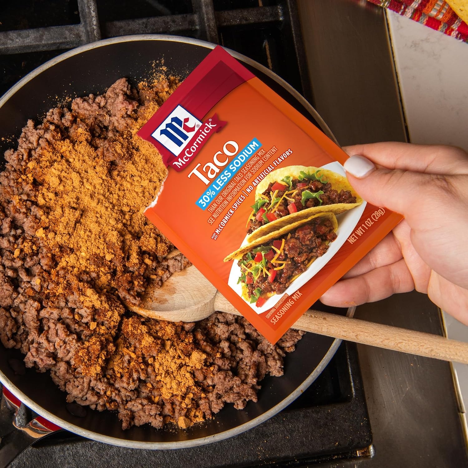 image:imageMcCormick Taco Seasoning Mix 30 Less Sodium No MSG Added No Artificial Flavors For Tacos Nachos Fajitas and More 1 oz