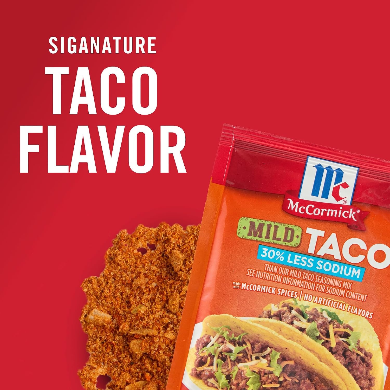 image:imageMcCormick Taco Seasoning Mix Mild 30 Less Sodium No MSG Added No Artificial Flavors For Tacos Nachos Fajitas and More 1 oz1 Ounce Pack of 1