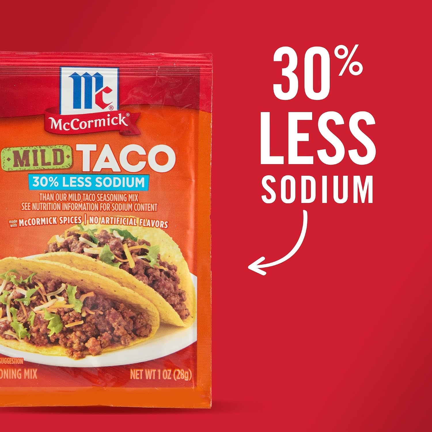 image:imageMcCormick Taco Seasoning Mix Mild 30 Less Sodium No MSG Added No Artificial Flavors For Tacos Nachos Fajitas and More 1 oz1 Ounce Pack of 1