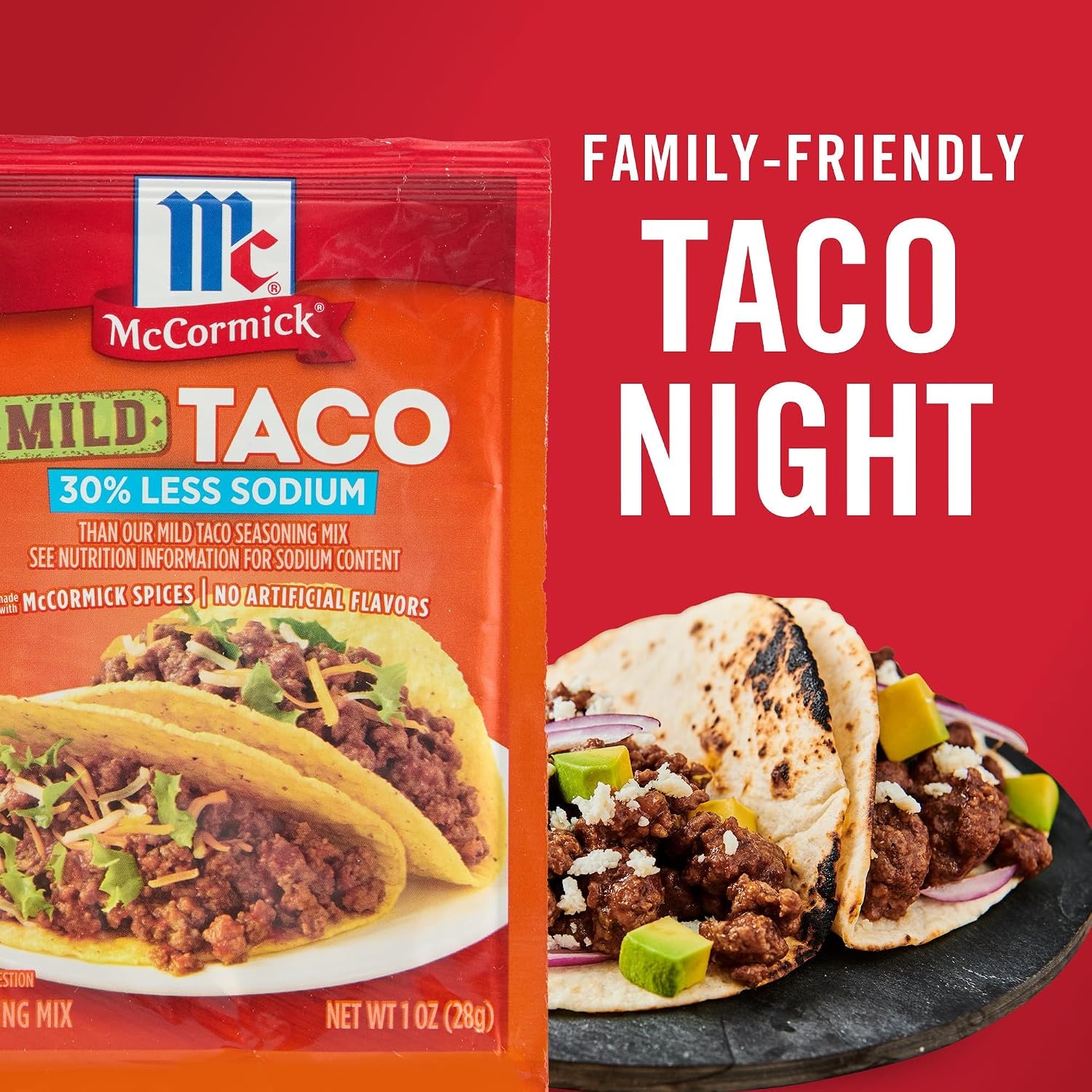 image:imageMcCormick Taco Seasoning Mix Mild 30 Less Sodium No MSG Added No Artificial Flavors For Tacos Nachos Fajitas and More 1 oz1 Ounce Pack of 1