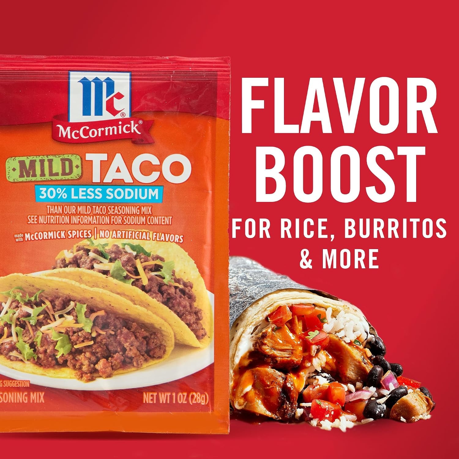 image:imageMcCormick Taco Seasoning Mix Mild 30 Less Sodium No MSG Added No Artificial Flavors For Tacos Nachos Fajitas and More 1 oz1 Ounce Pack of 1