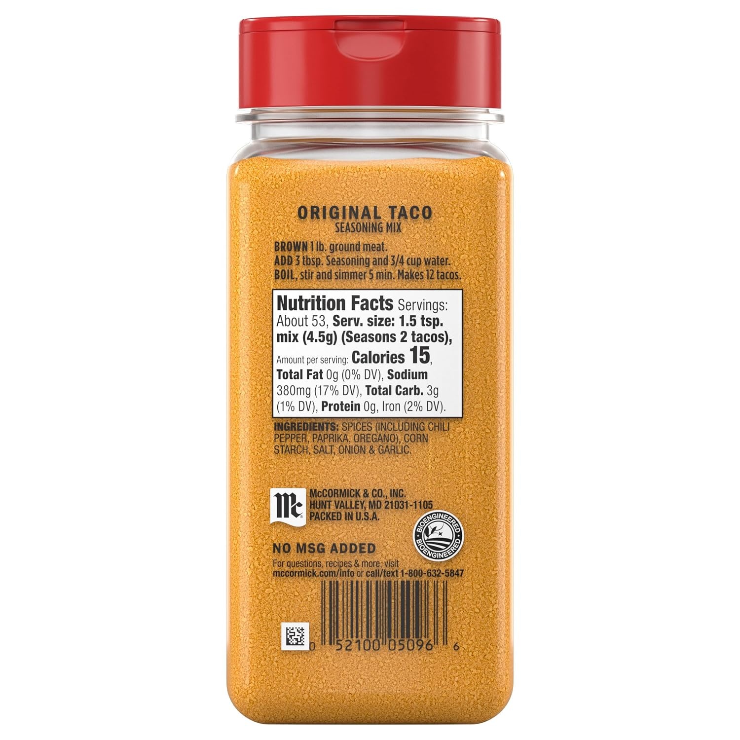 image:imageMcCormick Taco Seasoning Mix Original No Artificial Flavors No MSG Added Mild Heat and Classic Flavor the Whole Family Will Love 85 oz