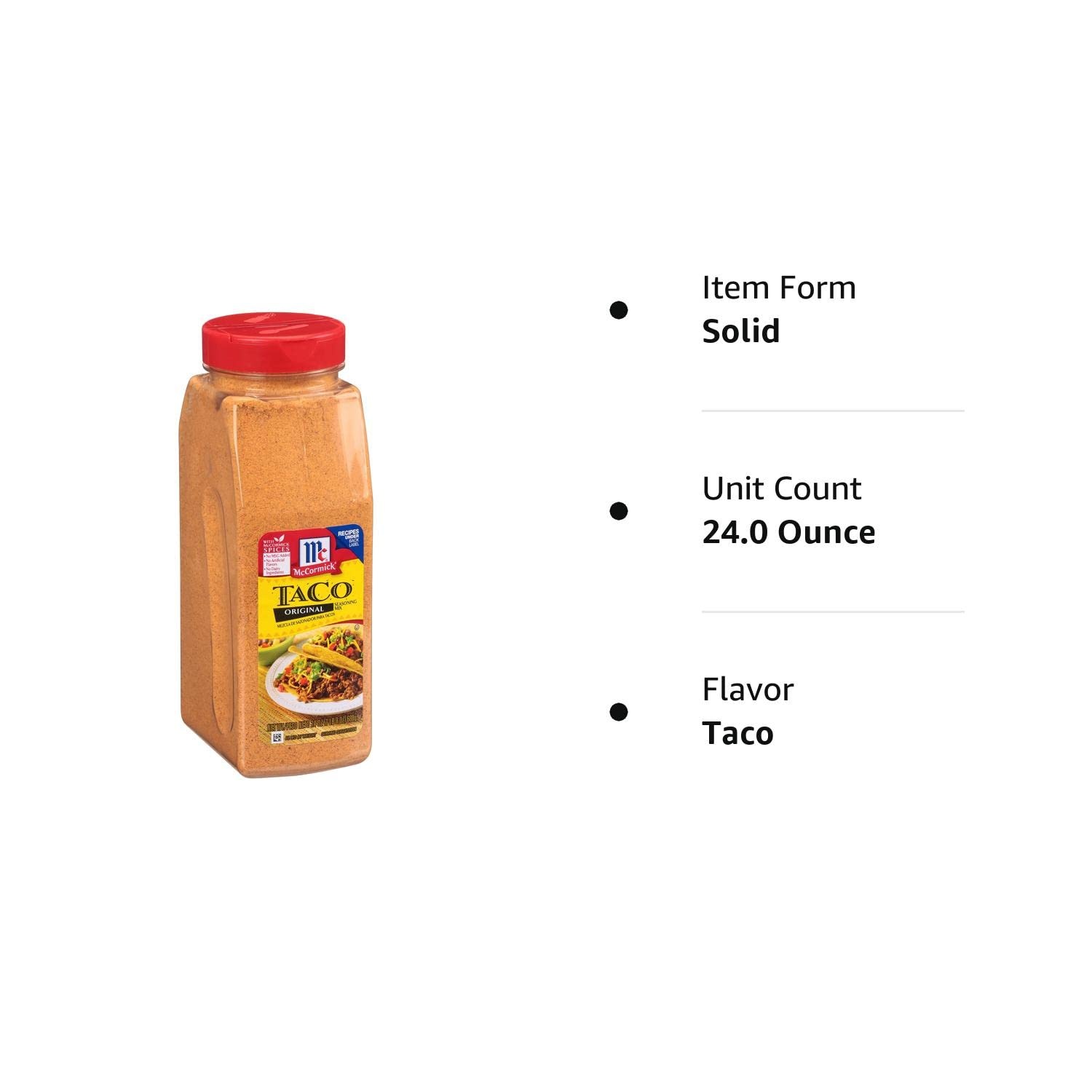 image:imageMcCormick Taco Seasoning Mix Original No MSG Added No Dairy Ingredients No Artificial Flavors For Tacos Nachos Fajitas and More 24 oz24 Ounce Pack of 1