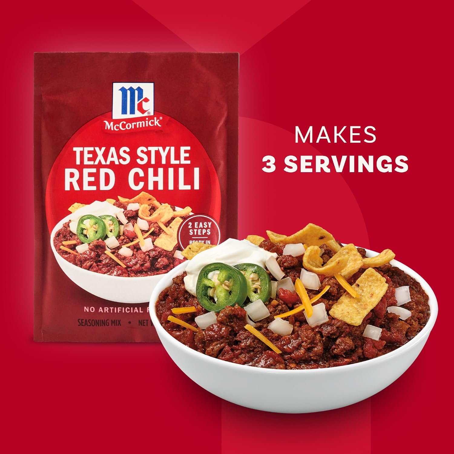 image:imageMcCormick Texas Style Red Chili Seasoning Mix No Artificial Flavors No MSG Added A Spicy TexasInspired Blend of Chili Peppers Sea Salt Garlic Red Pepper amp More Perfect for Game Day Ready In Under 20 Minutes 1 oz