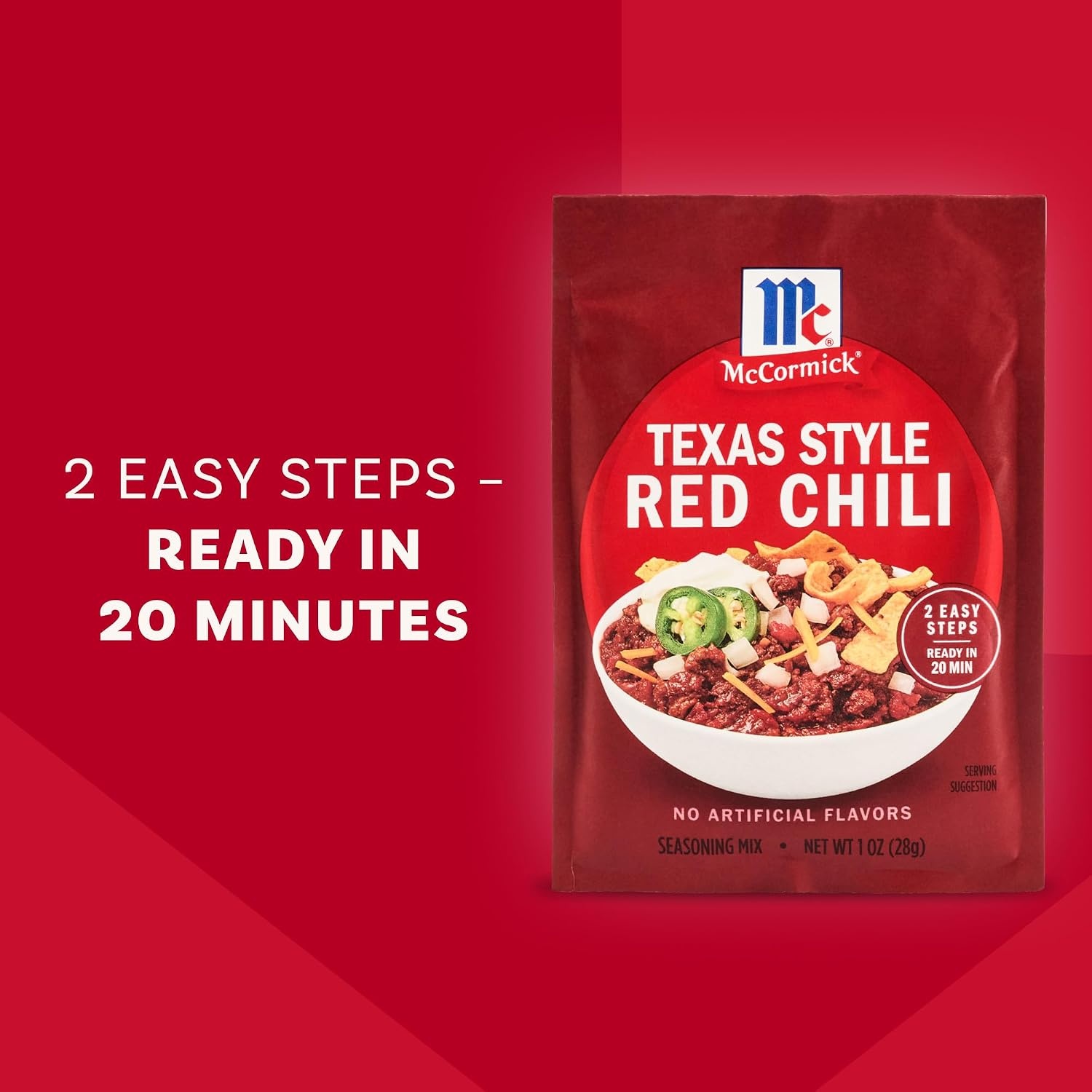 image:imageMcCormick Texas Style Red Chili Seasoning Mix No Artificial Flavors No MSG Added A Spicy TexasInspired Blend of Chili Peppers Sea Salt Garlic Red Pepper amp More Perfect for Game Day Ready In Under 20 Minutes 1 oz