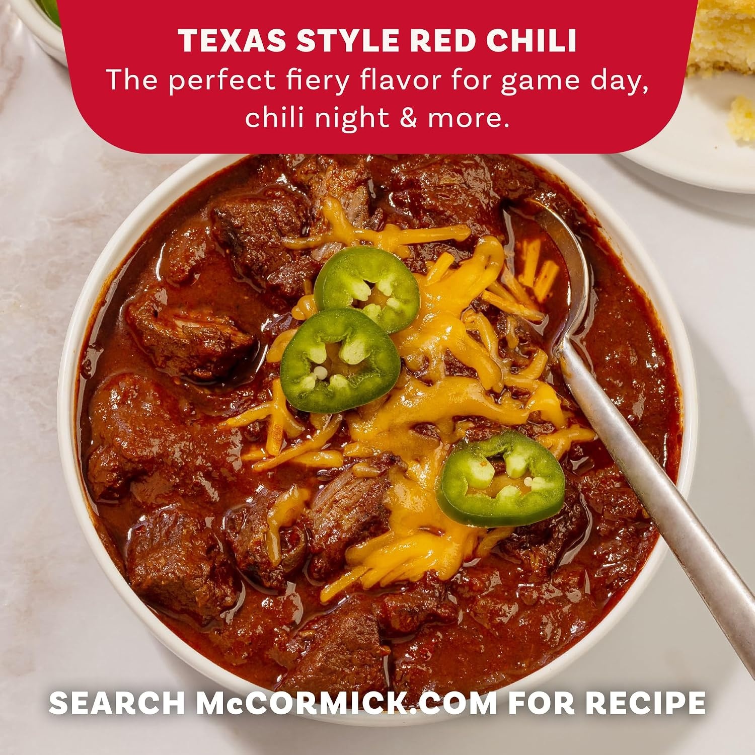 image:imageMcCormick Texas Style Red Chili Seasoning Mix No Artificial Flavors No MSG Added A Spicy TexasInspired Blend of Chili Peppers Sea Salt Garlic Red Pepper amp More Perfect for Game Day Ready In Under 20 Minutes 1 oz