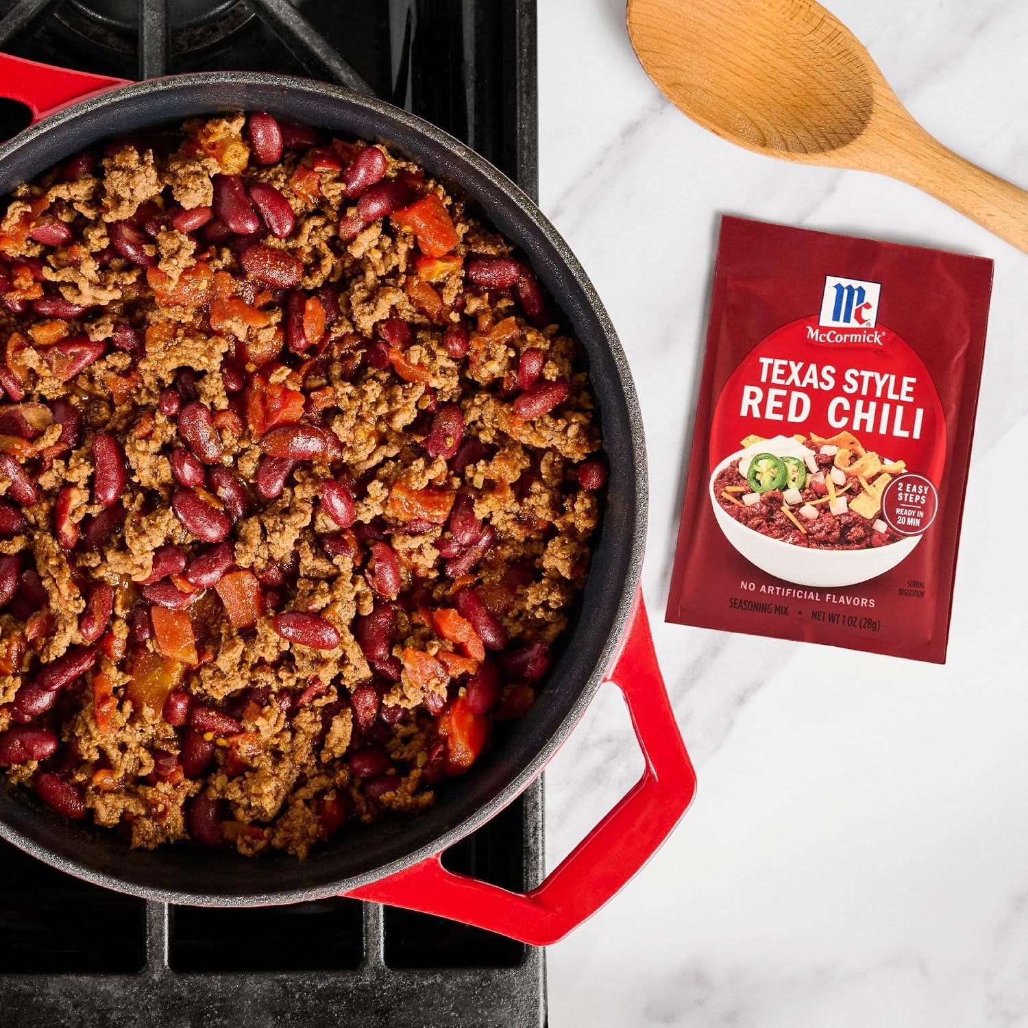 image:imageMcCormick Texas Style Red Chili Seasoning Mix No Artificial Flavors No MSG Added A Spicy TexasInspired Blend of Chili Peppers Sea Salt Garlic Red Pepper amp More Perfect for Game Day Ready In Under 20 Minutes 1 oz