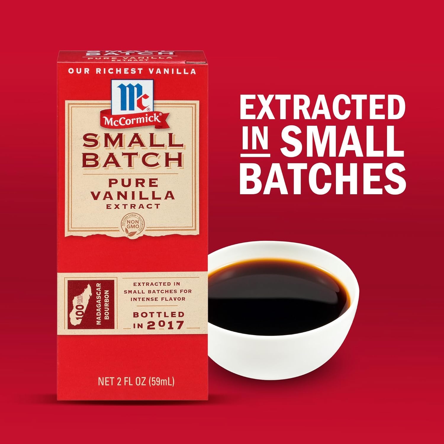 image:imageMcCormick Vanilla Extract Pure Small Batch No Corn Syrup Gluten Free Kosher Bold Made From Beans Harvested in Madagascar Extracted in Small Batches for Big Flavor 2 fl oz